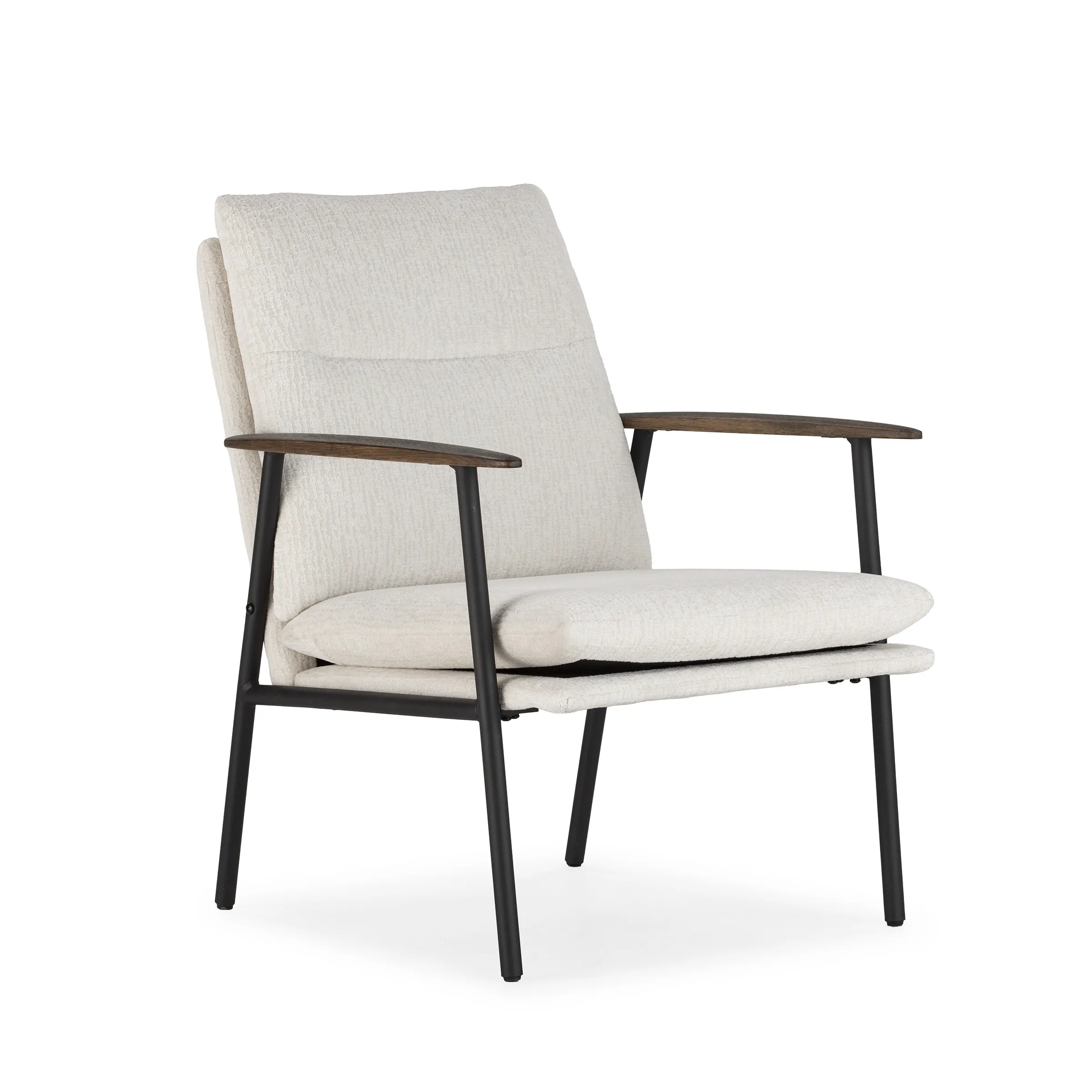 Sillón Dunia Beige tapizado con brazos y estructura de madera y metal