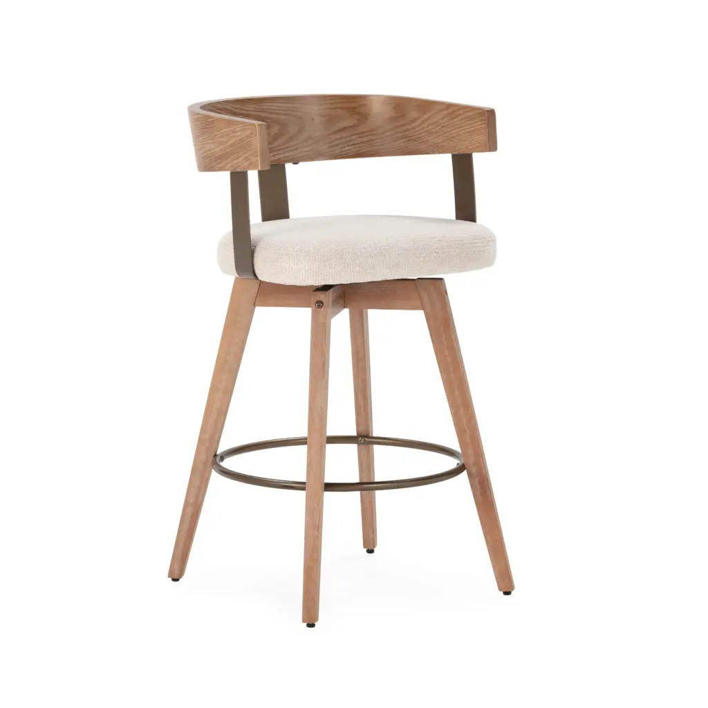 TABURETE GIRATORIO ILIA BEIGE-ROBLE LAVADO 2P-CAJA 2_risultato Taburete Giratorio Ilia Beige con estructura de roble lavado, respaldo de madera y reposapiés metálico