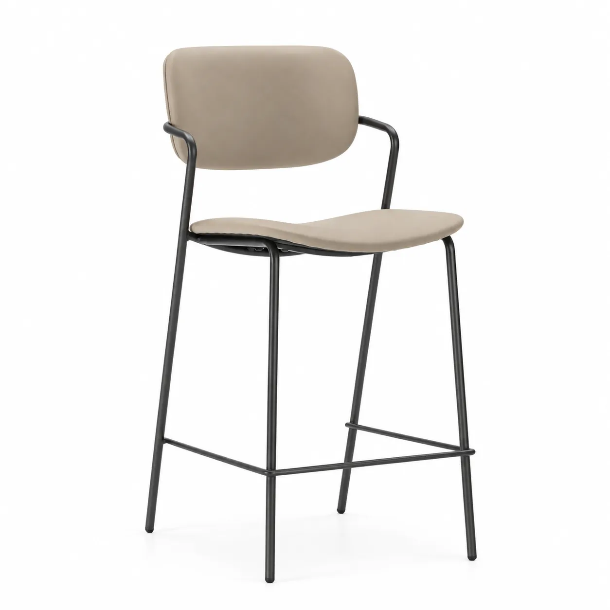 Taburete Maika Taupe con respaldo y estructura de metal para cocina