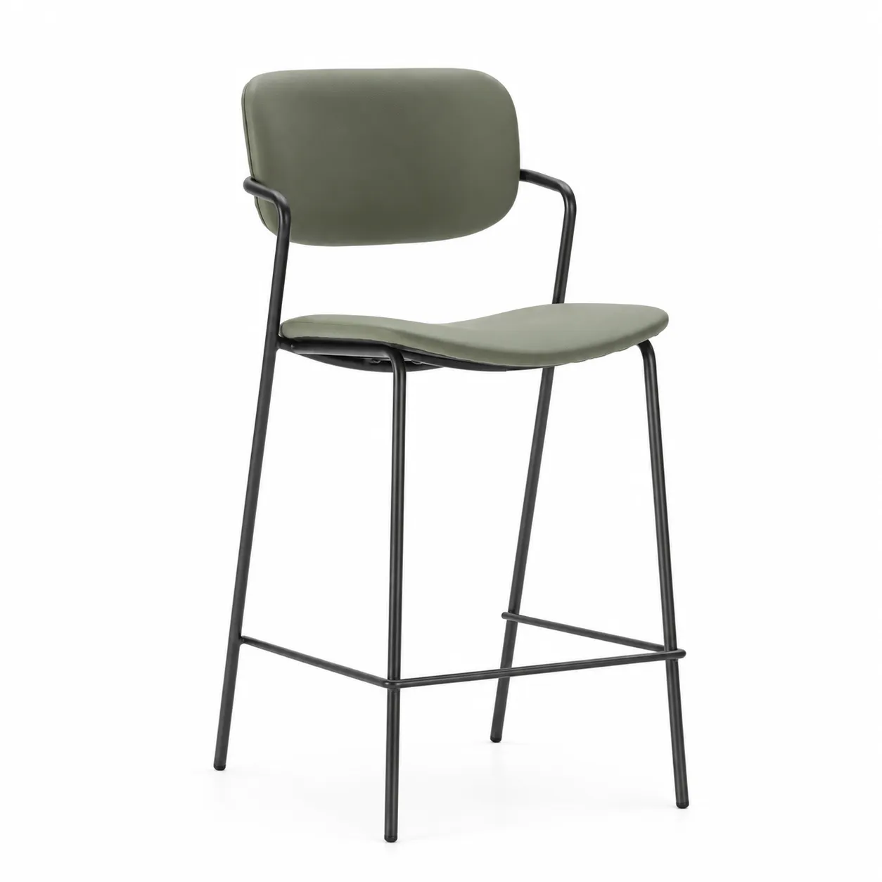 Taburete Maika Verde Oliva con respaldo y estructura de metal