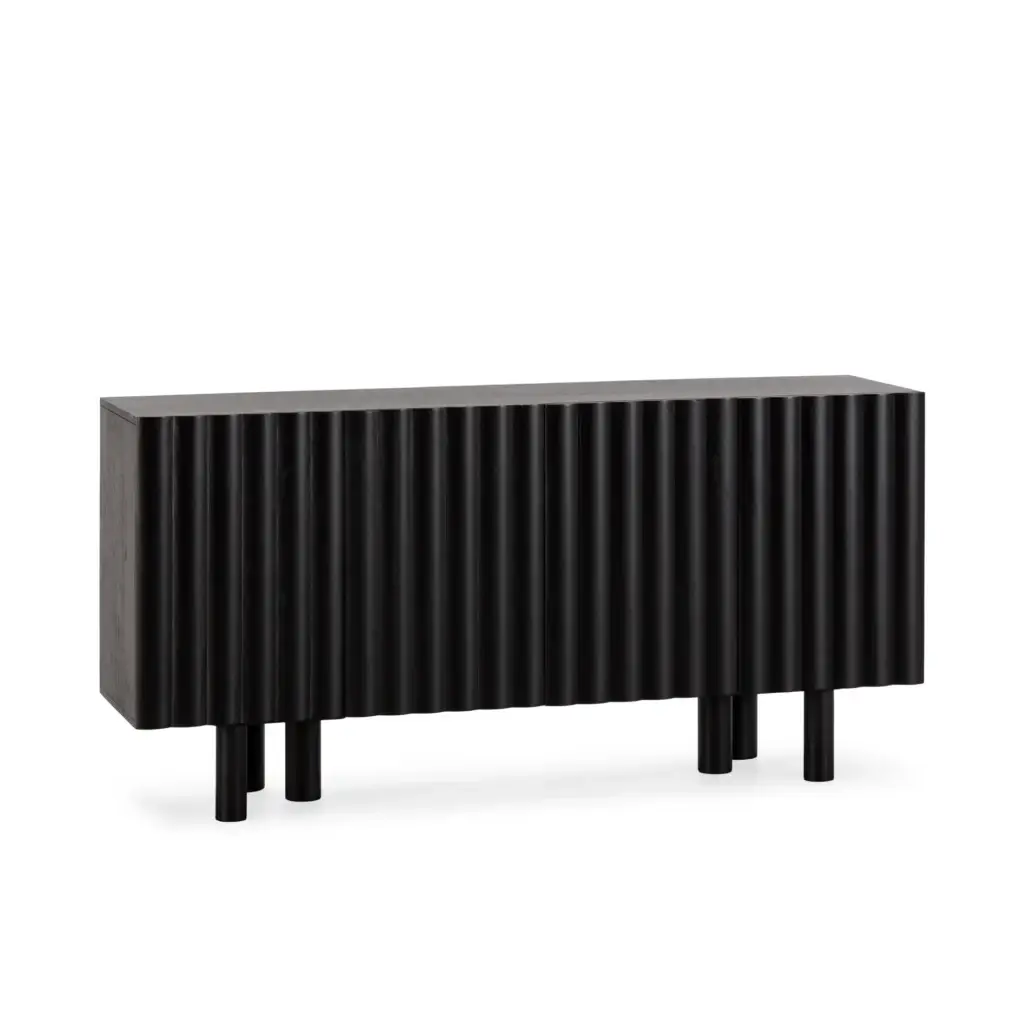 Aparador Tamira Negro de madera de mango con cuatro puertas y frontal acanalado Aparador Tamira Negro de madera de mango con cuatro puertas y frontal acanalado