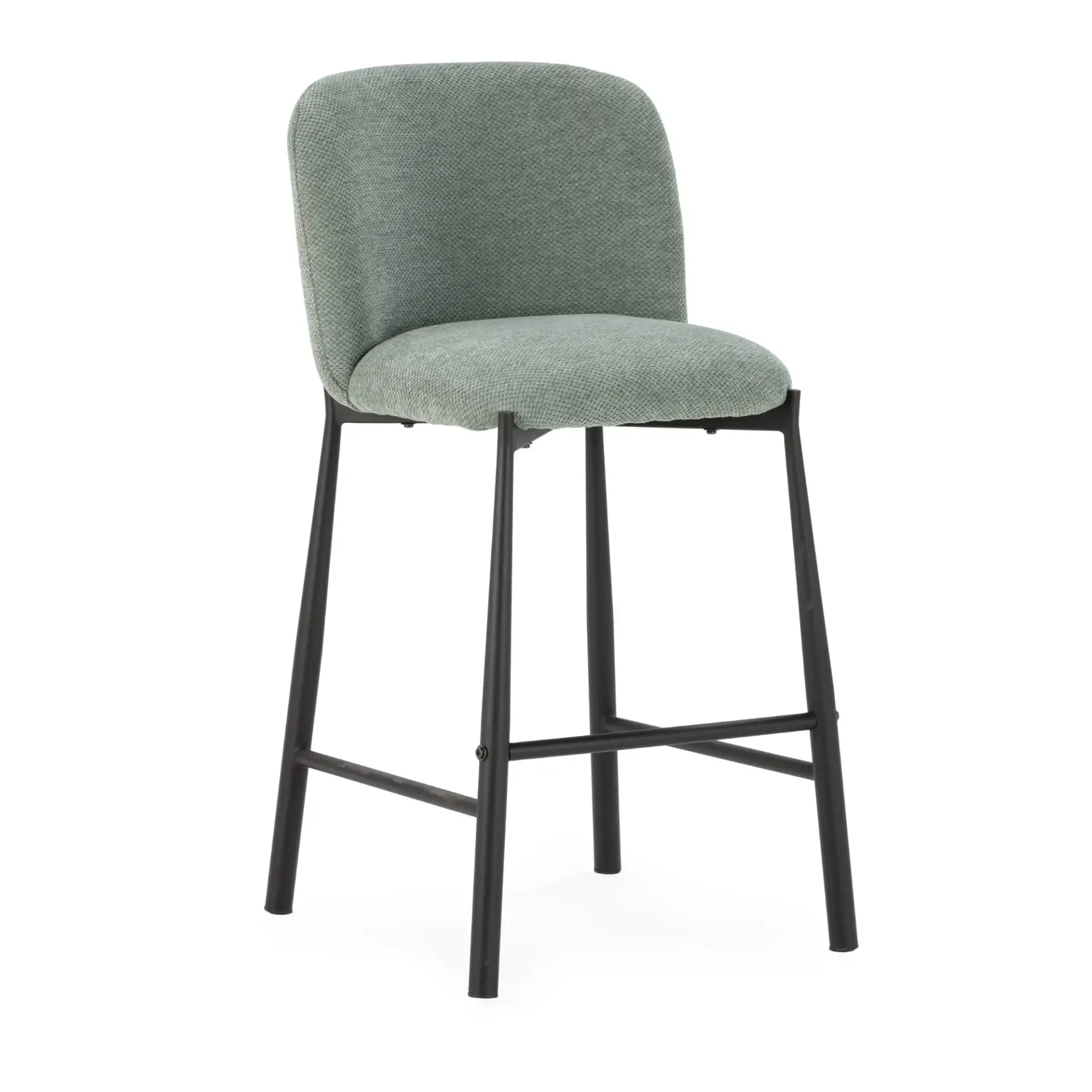 Taburete Ginny Verde Menta tapizado con respaldo acolchado y estructura metálica negra