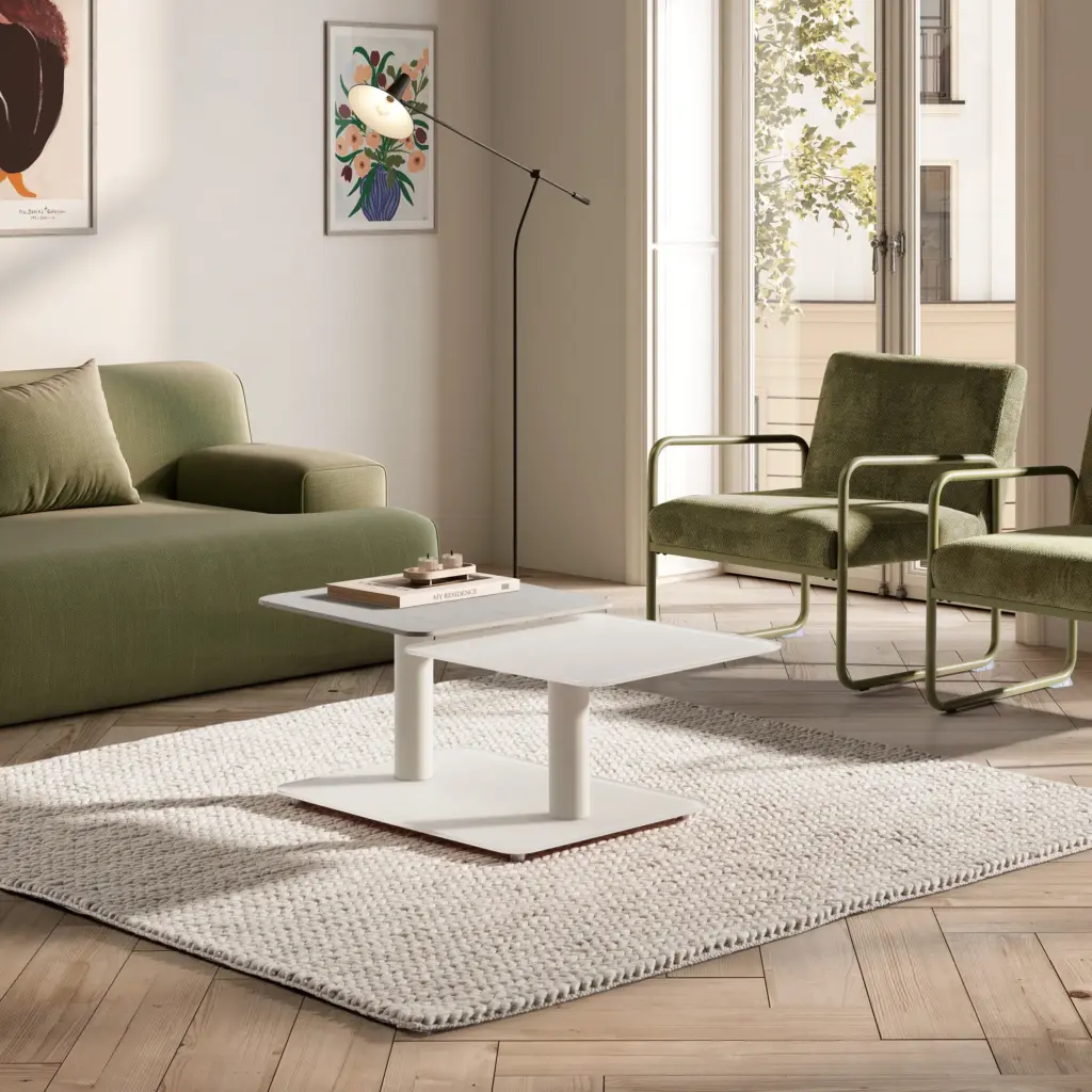 MESA CENTRO GIRATORIA ELVI CREMA/TRAVERTINE