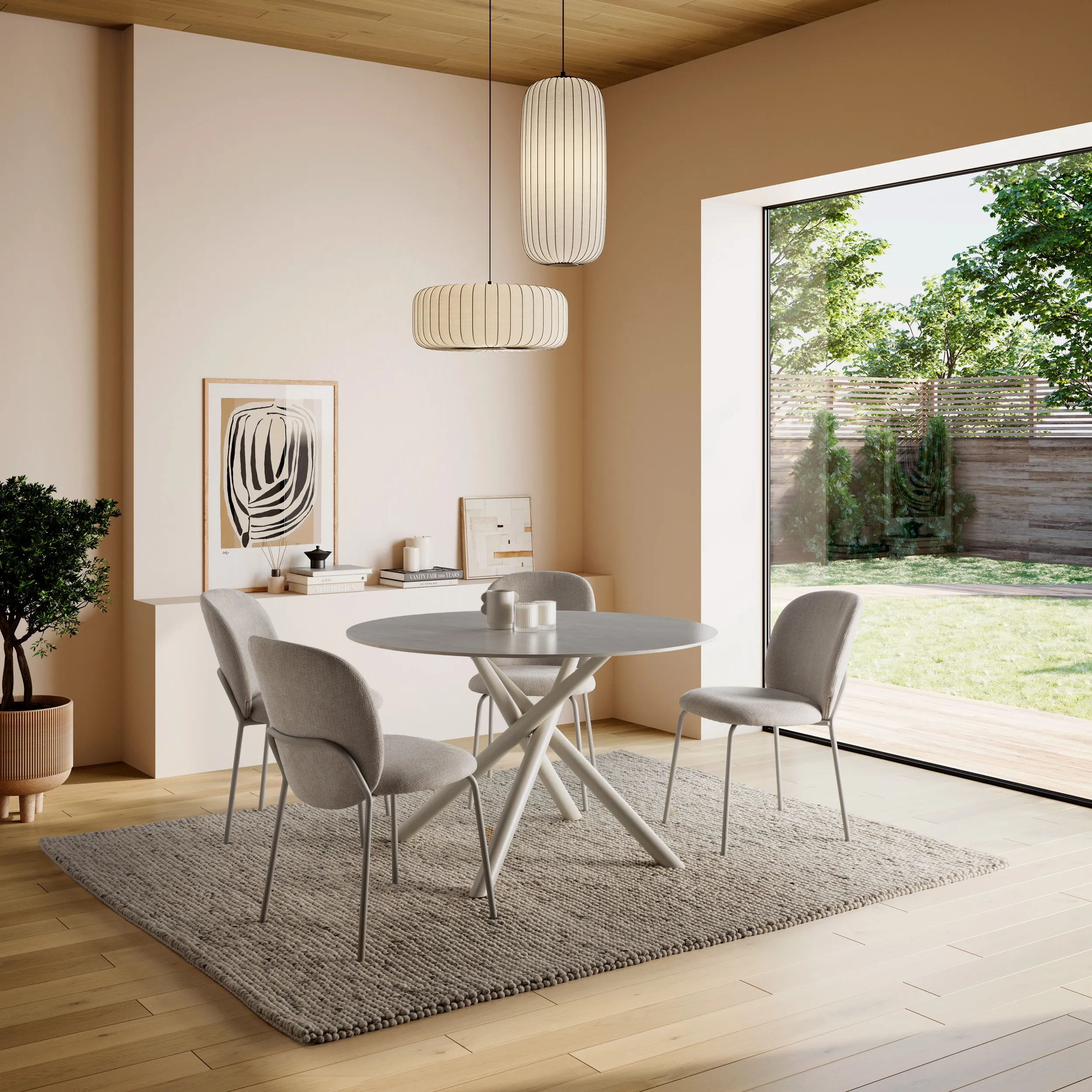 MESA REDONDA TALIA 120CM TRAVERTINO PIE CREMA