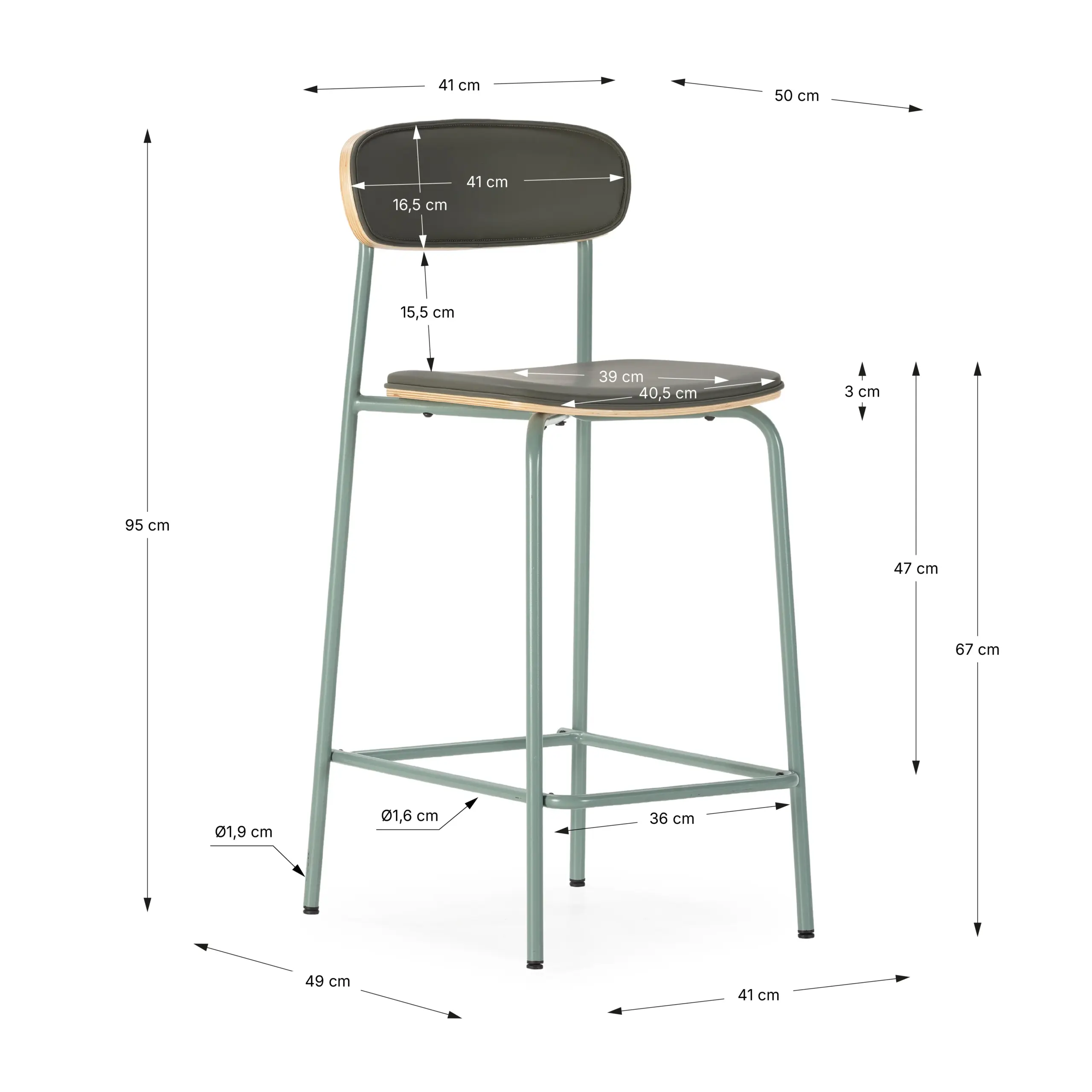 TABURETE SAULA VERDE/PATA GRIS AZULADO 2P/CAJA