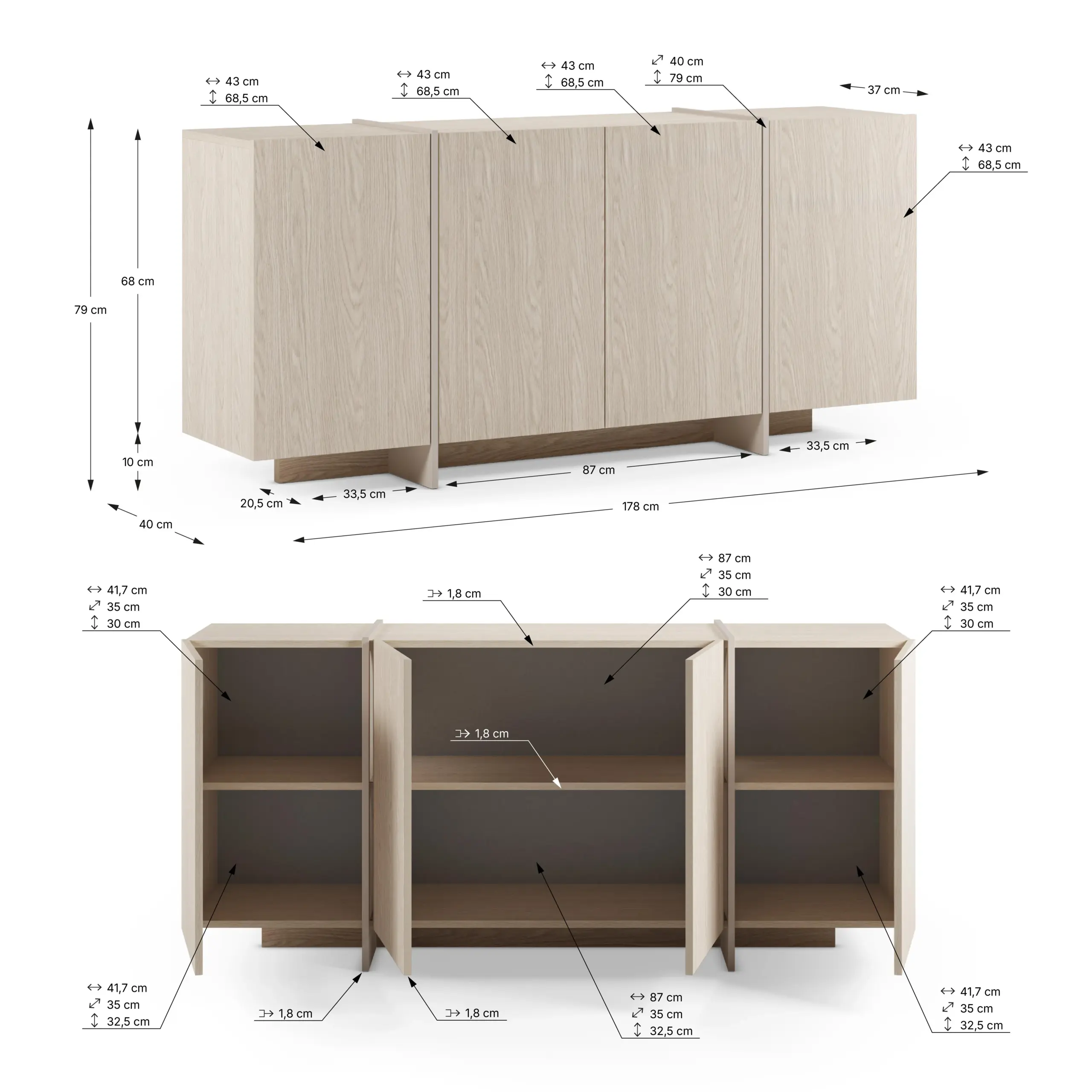 Aparador Vivian Crema 4 Puertas medidas
