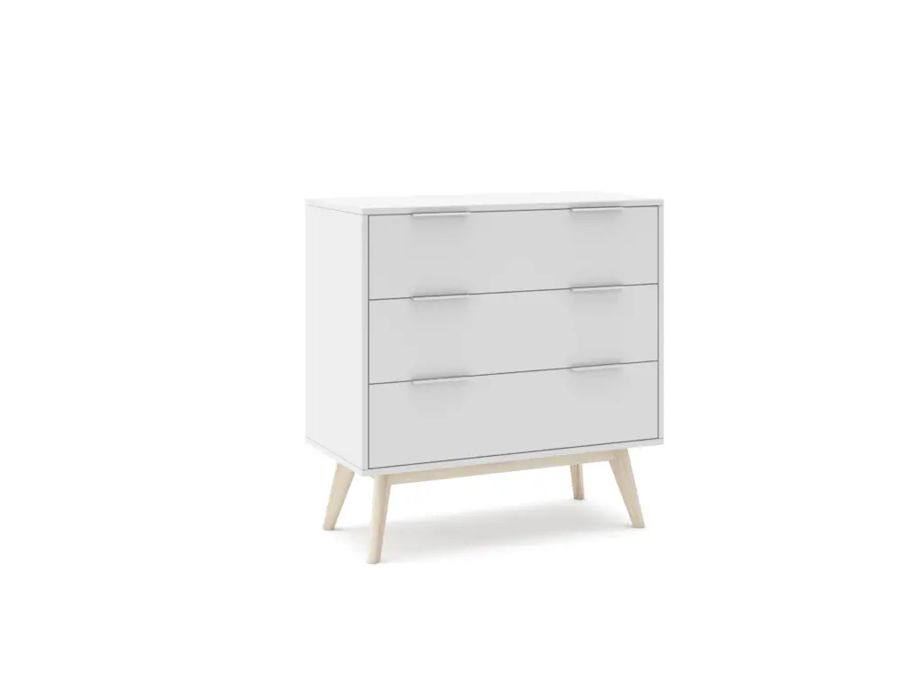 Cómoda Campus Blanco de MDF con tres cajones y patas de madera