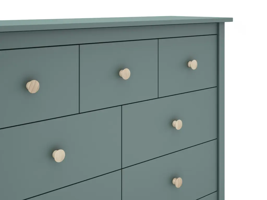Cómoda Max de siete cajones en verde petróleo fabricada en madera de pino maciza 2_risultato