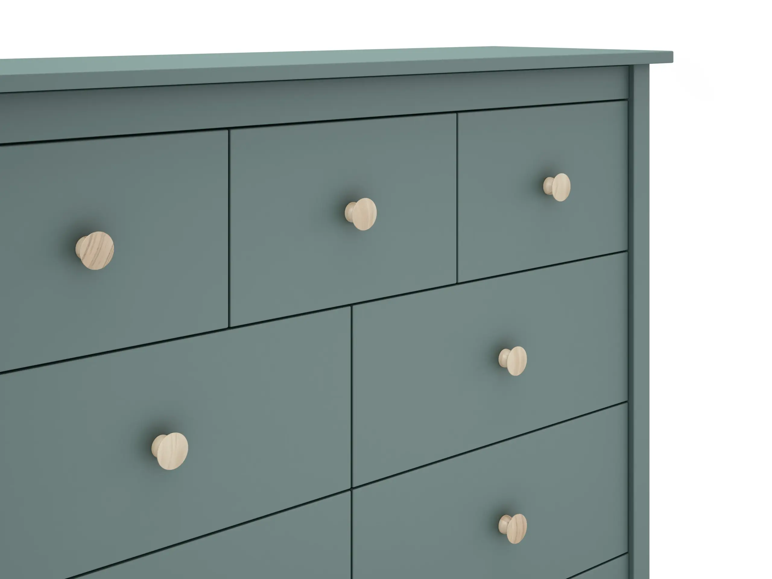 Cómoda Max de siete cajones en verde petróleo fabricada en madera de pino maciza 2_risultato