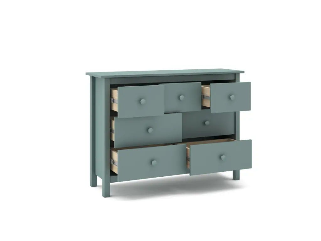 Cómoda Max de siete cajones en verde petróleo fabricada en madera de pino maciza 3_risultato
