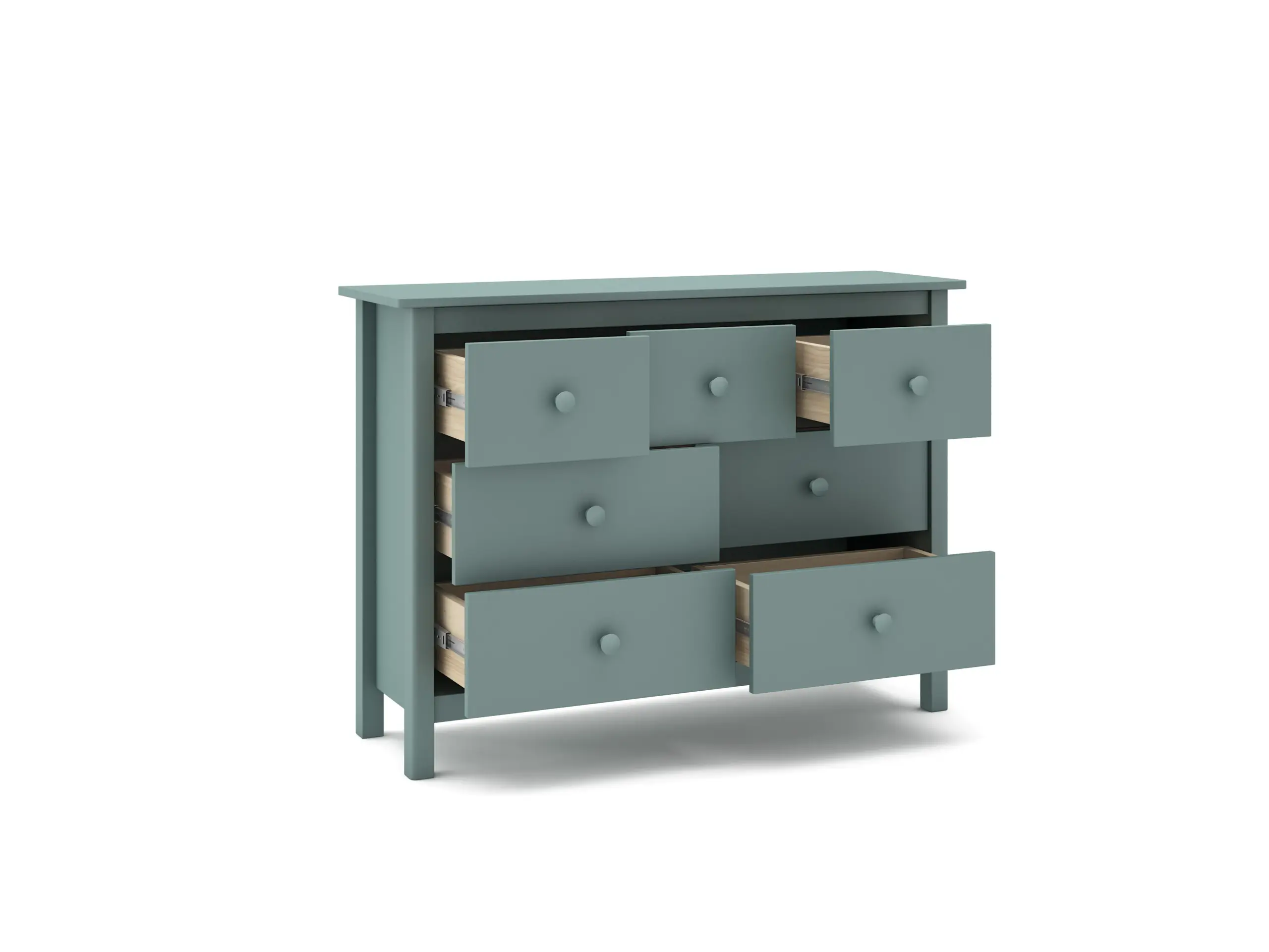 Cómoda Max de siete cajones en verde petróleo fabricada en madera de pino maciza 3_risultato