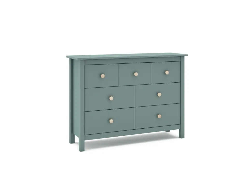 Cómoda Max de siete cajones en verde petróleo fabricada en madera de pino maciza 44_risultato
