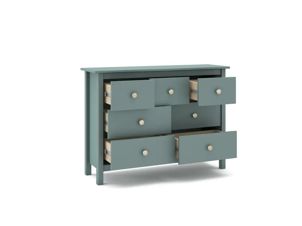 Cómoda Max de siete cajones en verde petróleo fabricada en madera de pino maciza 4_risultato