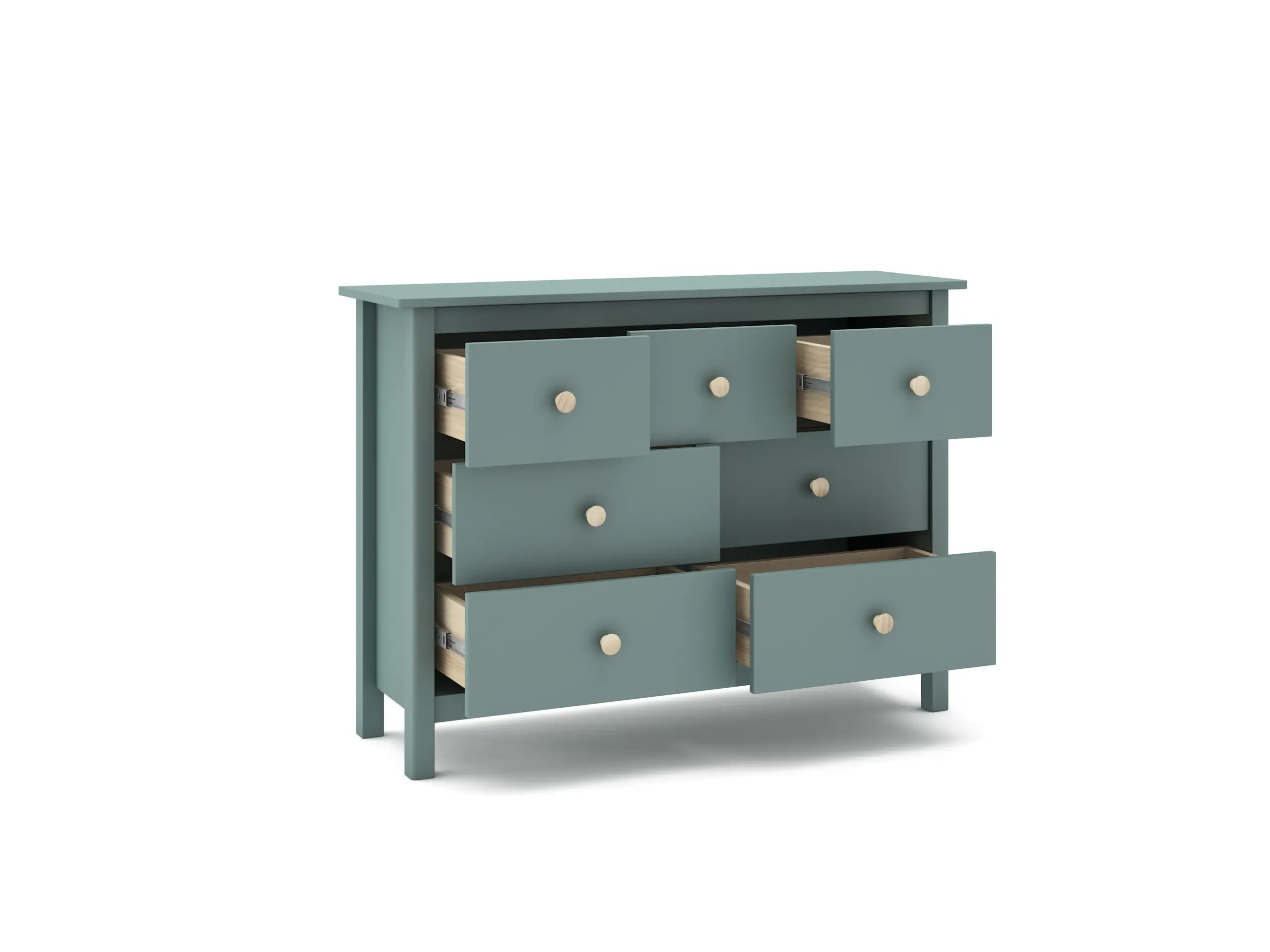 Cómoda Max de siete cajones en verde petróleo fabricada en madera de pino maciza 4_risultato