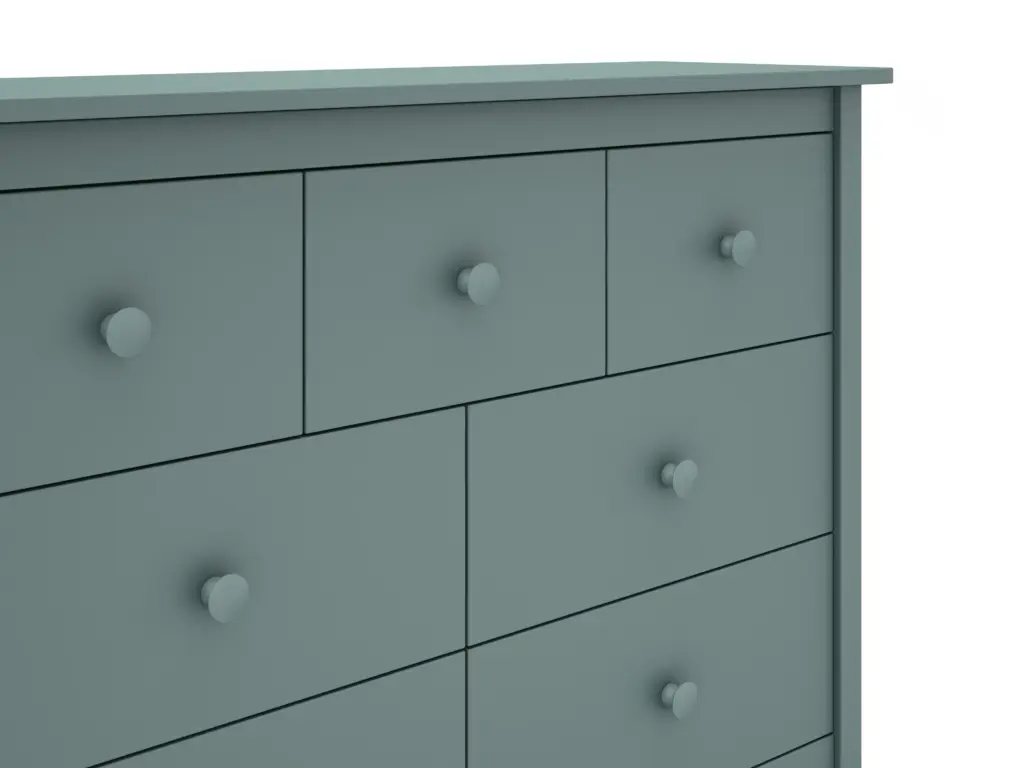 Cómoda Max de siete cajones en verde petróleo fabricada en madera de pino maciza_risultato