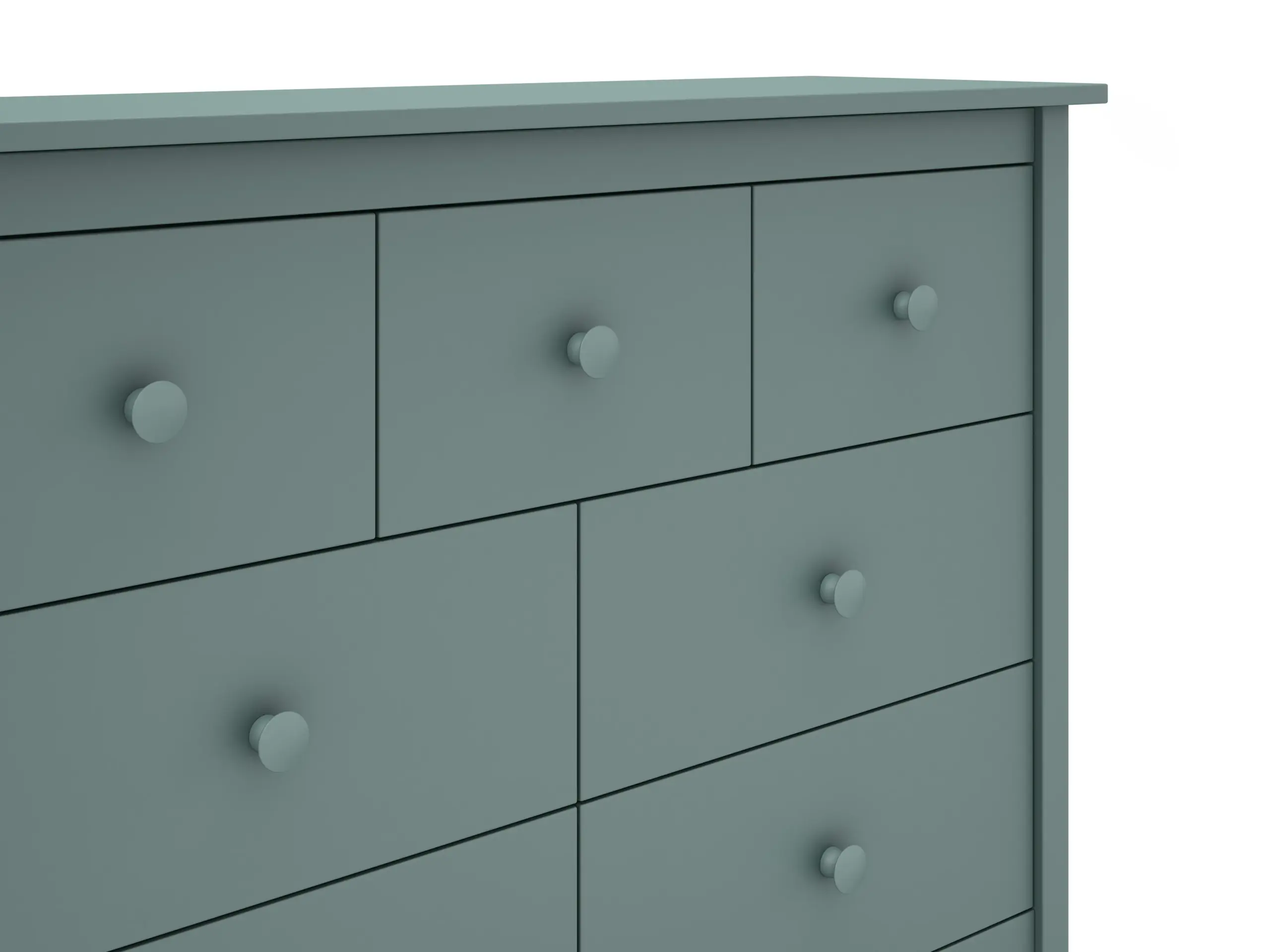 Cómoda Max de siete cajones en verde petróleo fabricada en madera de pino maciza_risultato