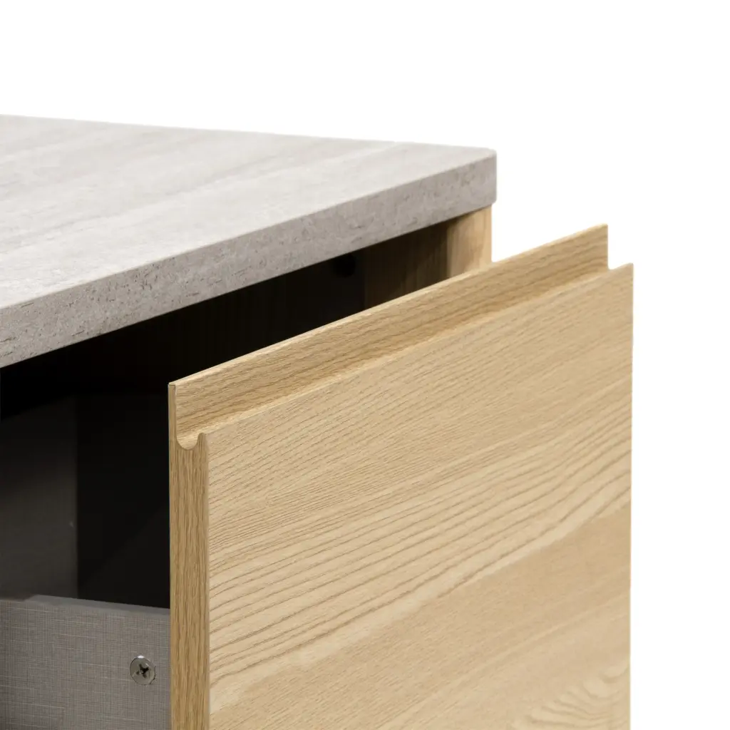 Mesa de Centro Dore Roble Claro con superficie efecto mármol y almacenamiento para salón