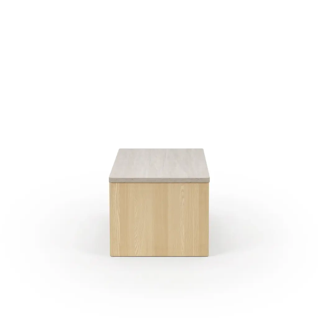 Mesa de Centro Dore Roble Claro con superficie efecto mármol y almacenamiento para salón