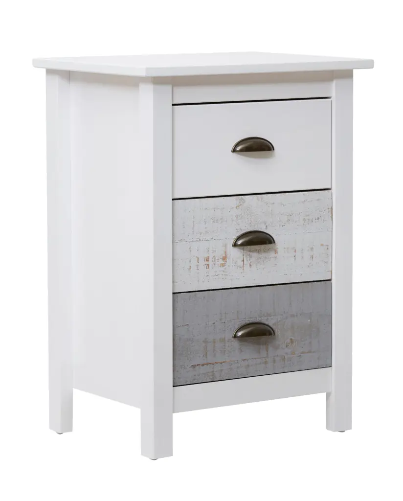 Mesita Romántica de tres cajones en blanco y multicolor fabricada en madera de pino 4_risultato