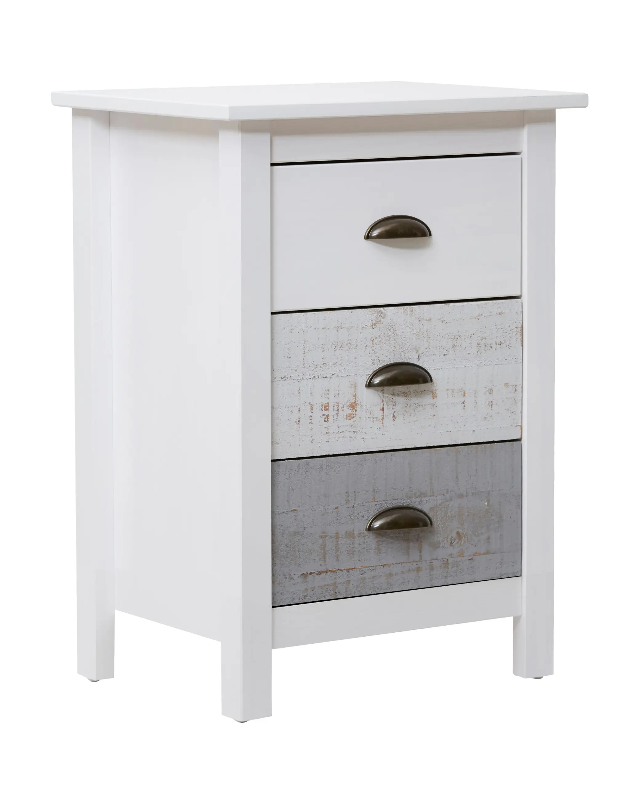 Mesita Romántica de tres cajones en blanco y multicolor fabricada en madera de pino 4_risultato