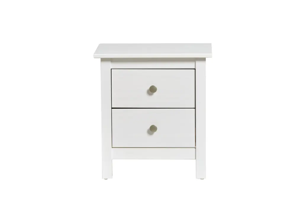 Mesita de Noche Berna con 2 Cajones en Blanco 4_risultato Mesita de Noche Berna Blanca de madera de pino con dos cajones para dormitorio