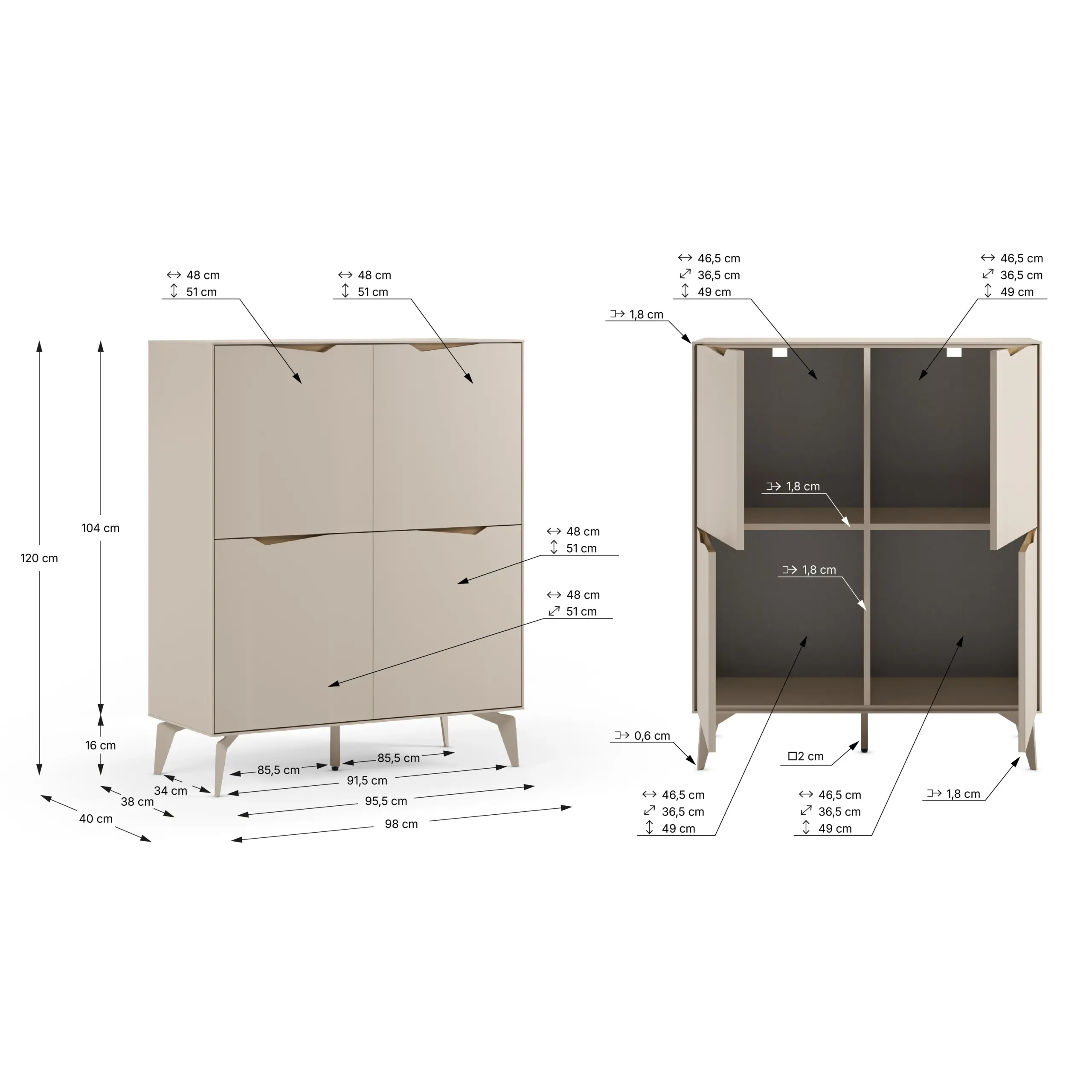 Mueble Auxiliar Alto Jaden 4 Puertas Crema Roble Pie Crema
