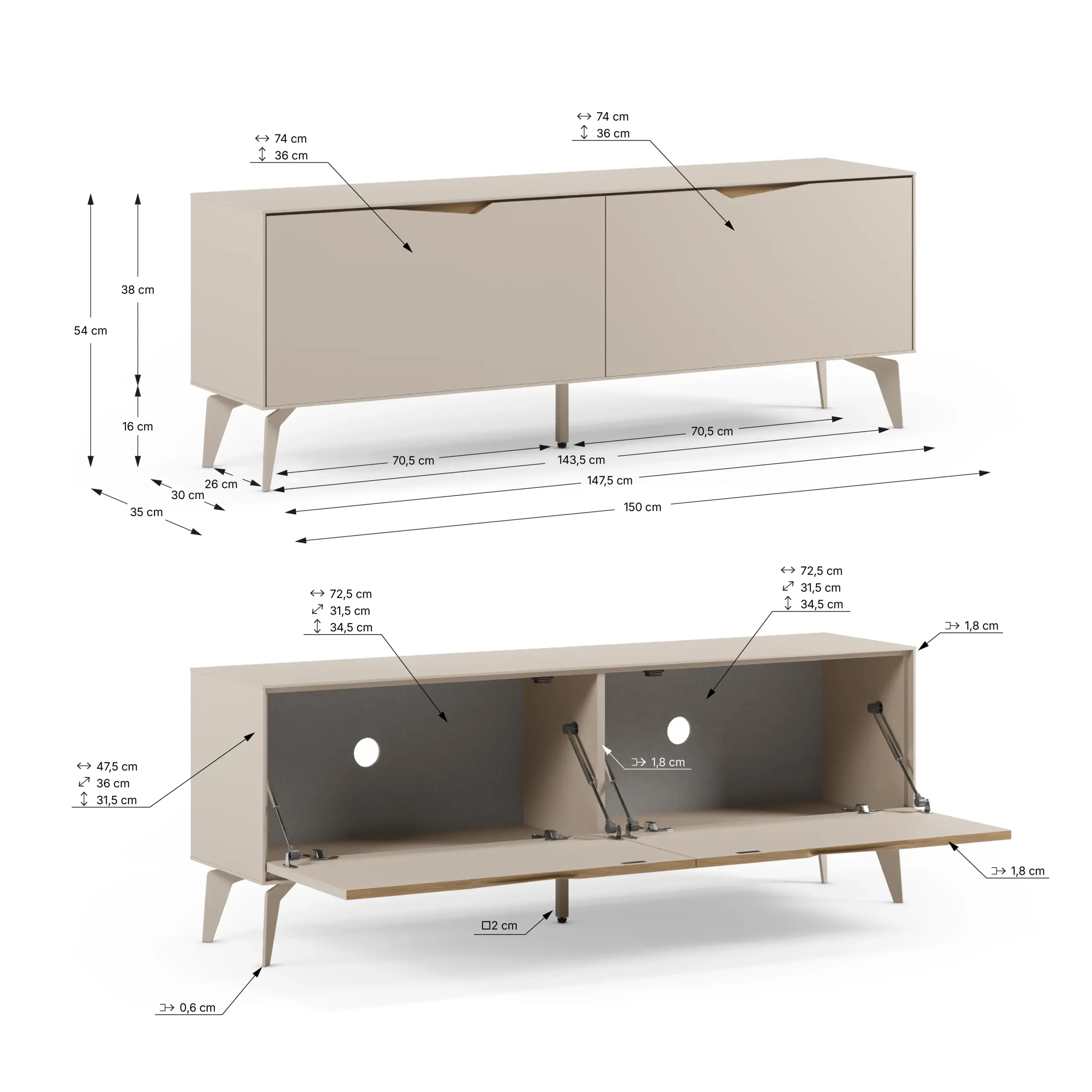 Mueble TV Jaden Crema Roble-UD 2 Puertas