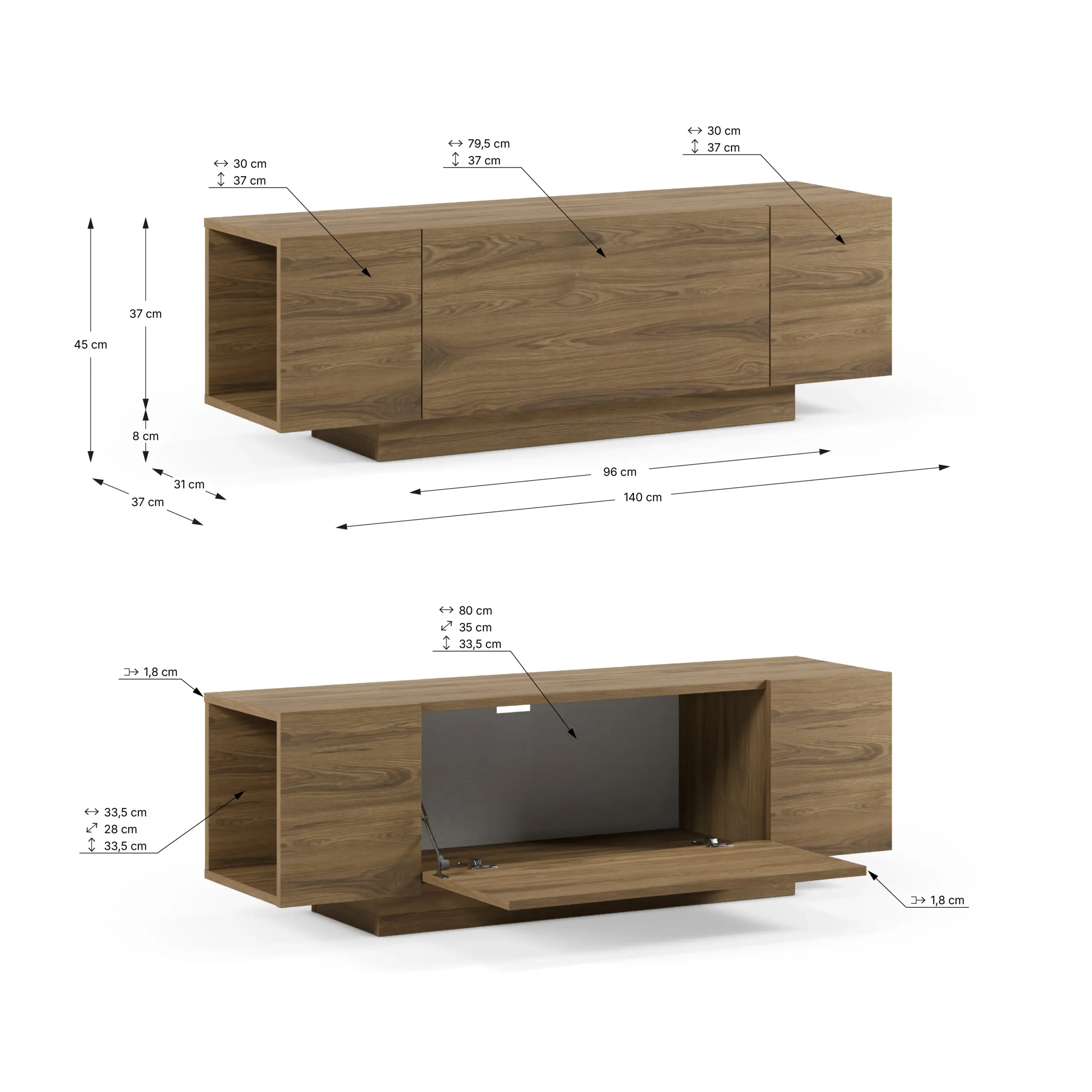 Mueble TV Victor Roble 140 cm medidas