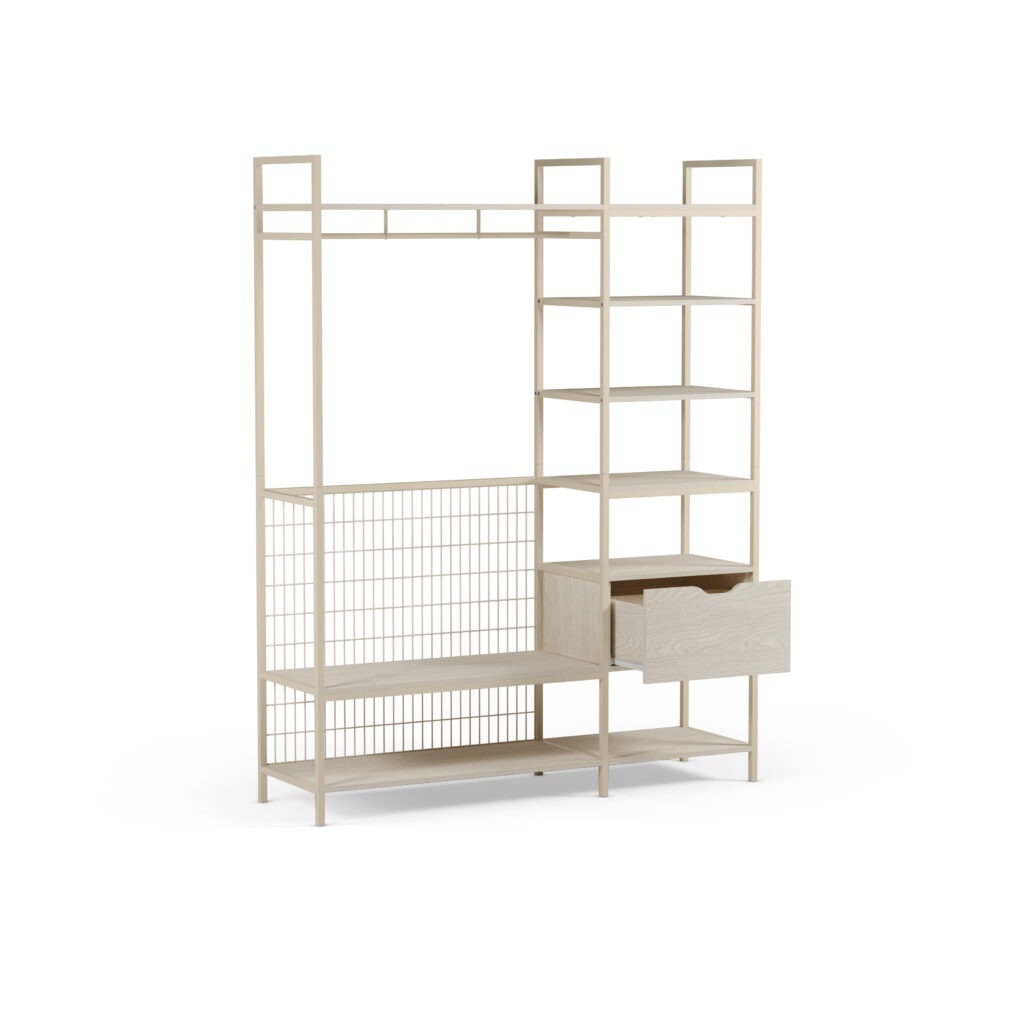 Vestidor Abierto Amara Crema 140 cm con 1 Cajón