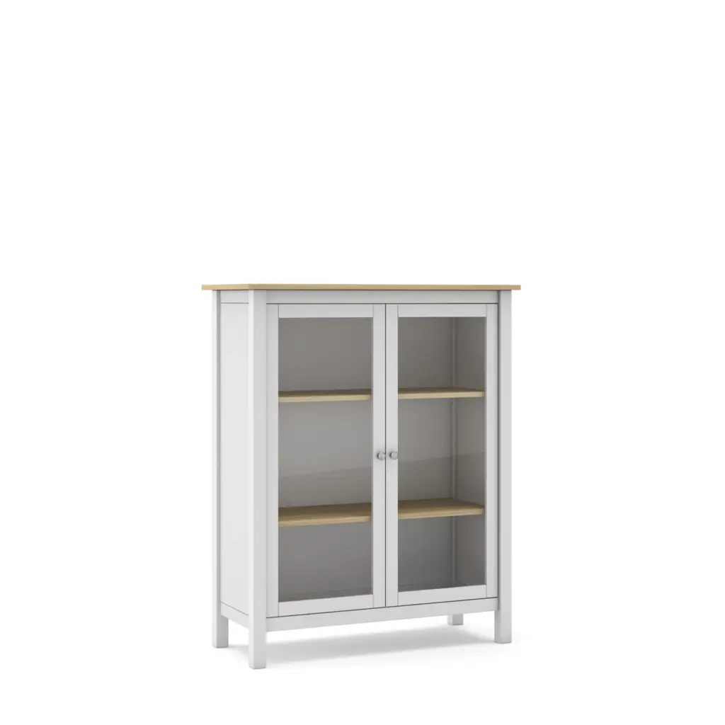 VITRINA MISTI 2P BLANCO-ROBLE 2_risultato Vitrina Misti de dos puertas blanca y roble con cristal y estantes interiores