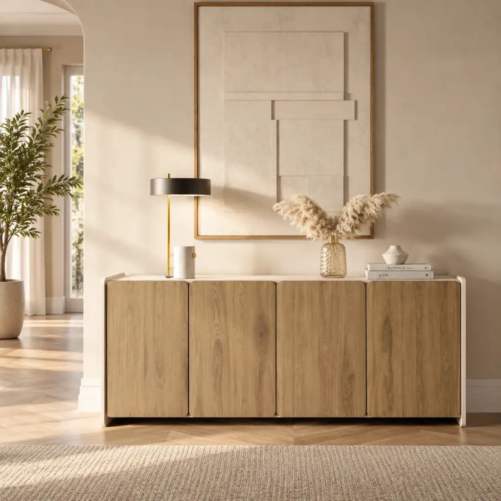 Aparador Boucleon 4 puertas 180cm Crema y Roble-UD