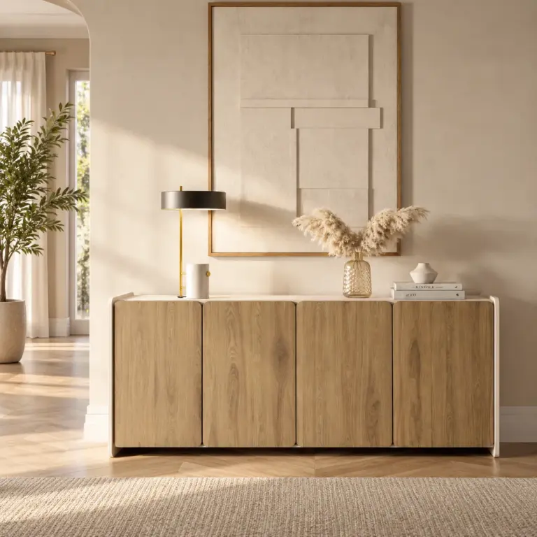 Aparador Boucleon 4 puertas 180cm Crema y Roble-UD