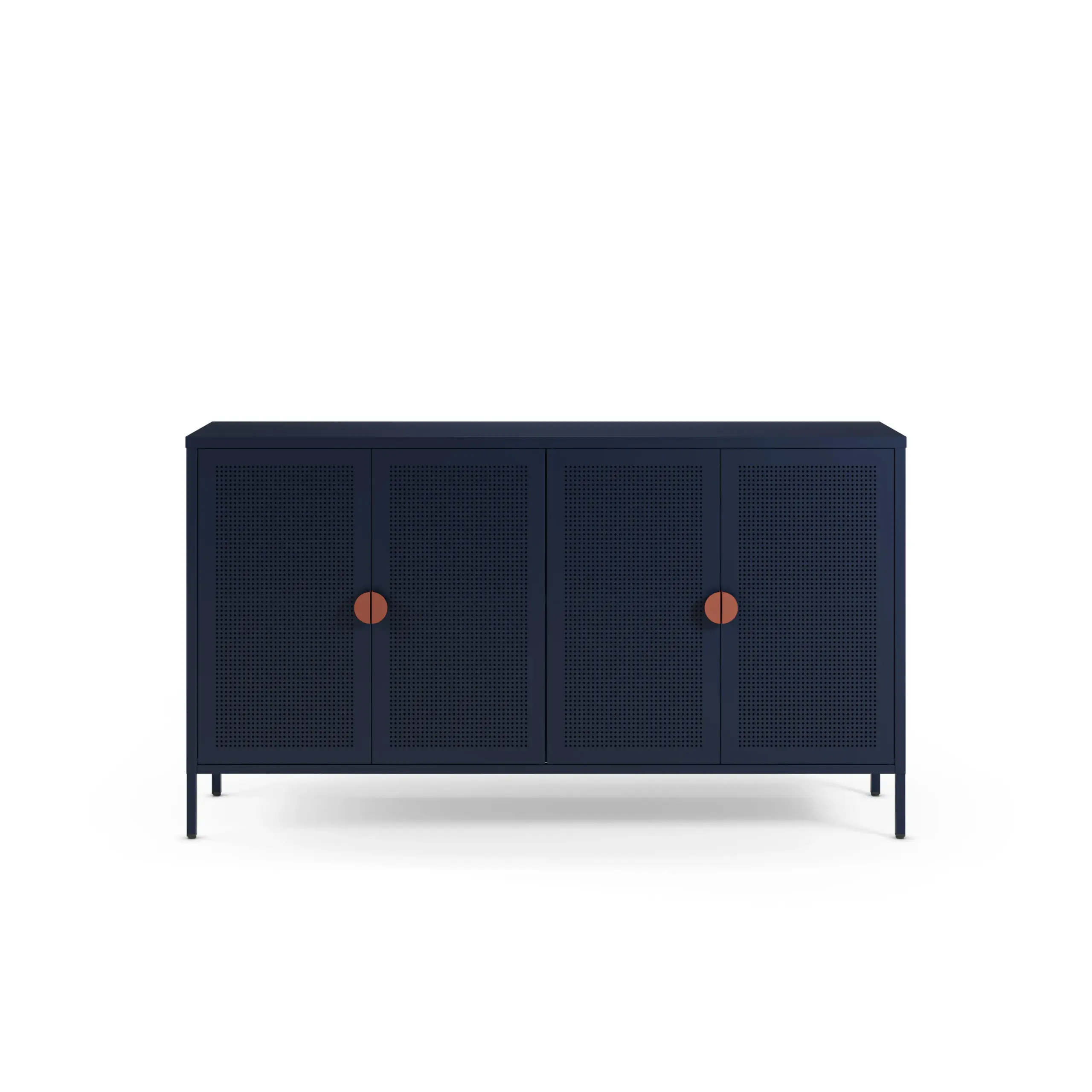 Aparador Sayla de 160 cm azul oscuro con cuatro puertas y tiradores terracota. 4_risultato Aparador Sayla de 160 cm azul oscuro con cuatro puertas y tiradores terracota.