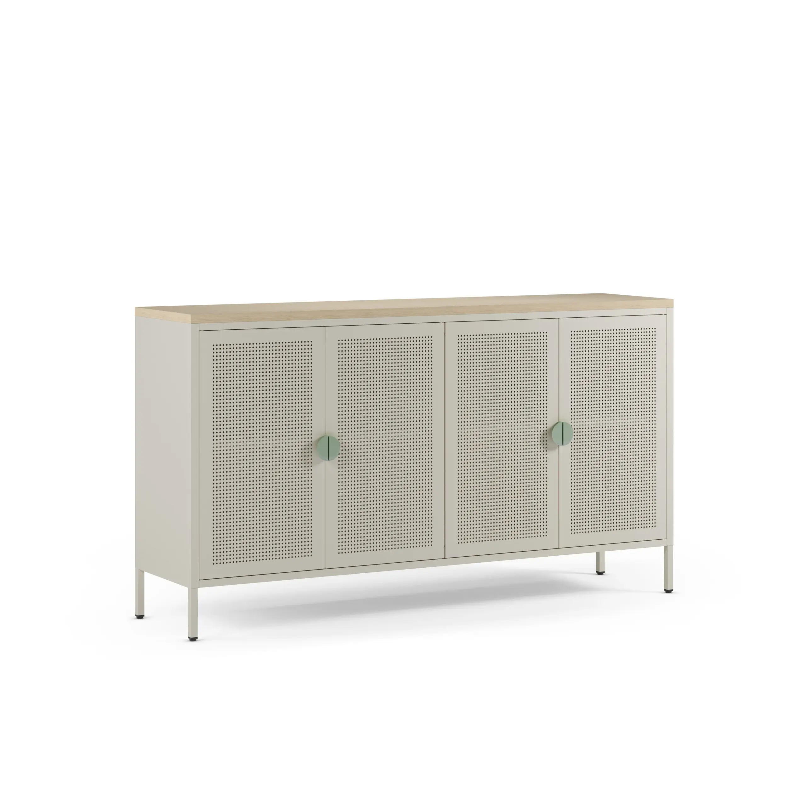 Aparador Sayla de 4 puertas en color crema y roble de 160 cm