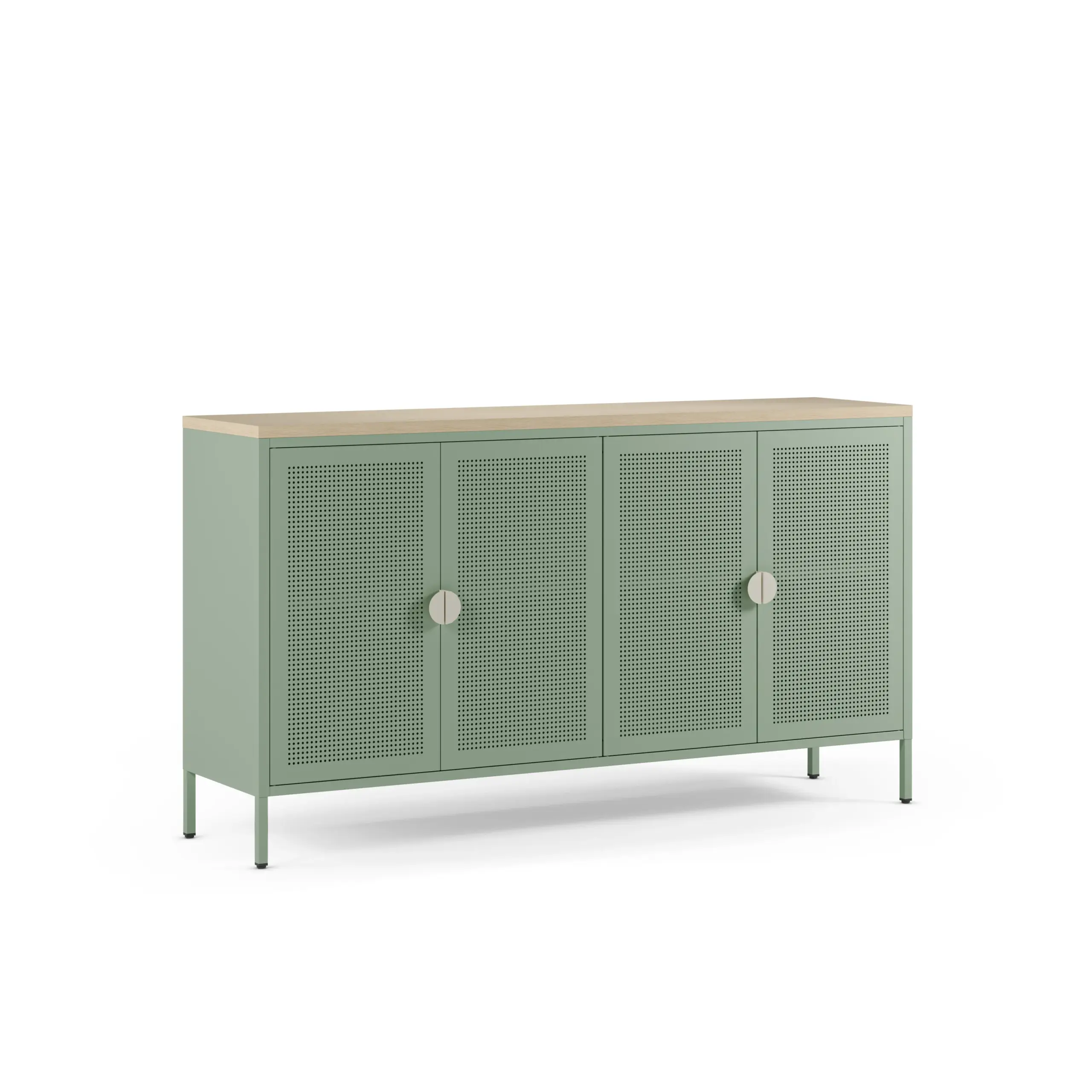 Aparador Sayla de 4 puertas en verde menta y roble de 160 cm