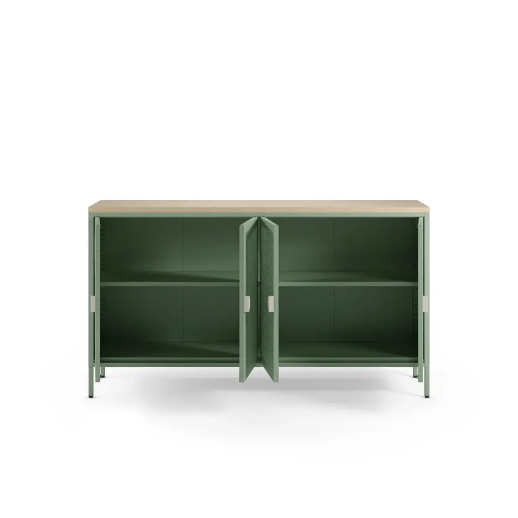 Aparador Sayla de 4 puertas en verde menta y roble de 160 cm 2_risultato