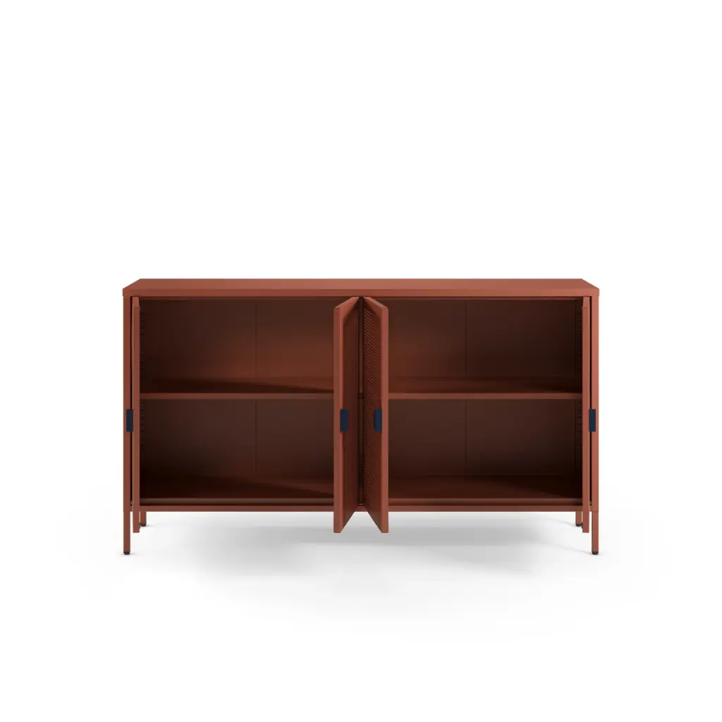 Aparador Sayla terracota de 160 cm con cuatro puertas y tiradores oscuros. 2_risultato