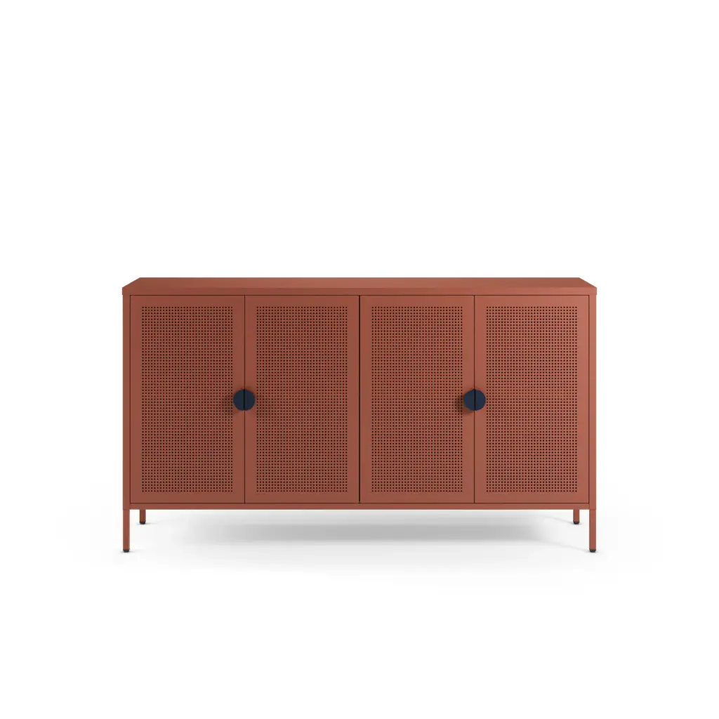 Aparador Sayla terracota de 160 cm con cuatro puertas y tiradores oscuros. 4_risultato Aparador Sayla terracota de 160 cm con cuatro puertas y tiradores oscuros.