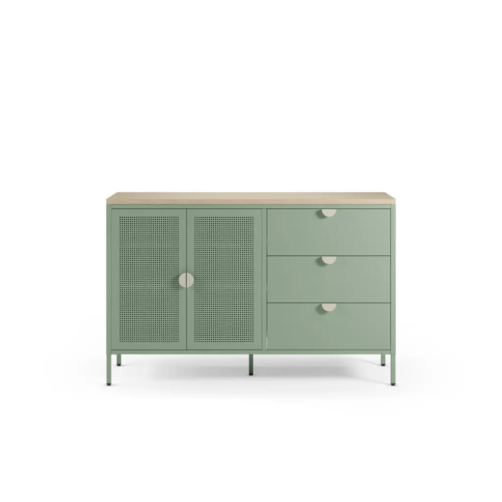 Aparador Sayla verde menta y roble con dos puertas y tres cajones 5_risultato Aparador Sayla verde menta y roble con dos puertas y tres cajones