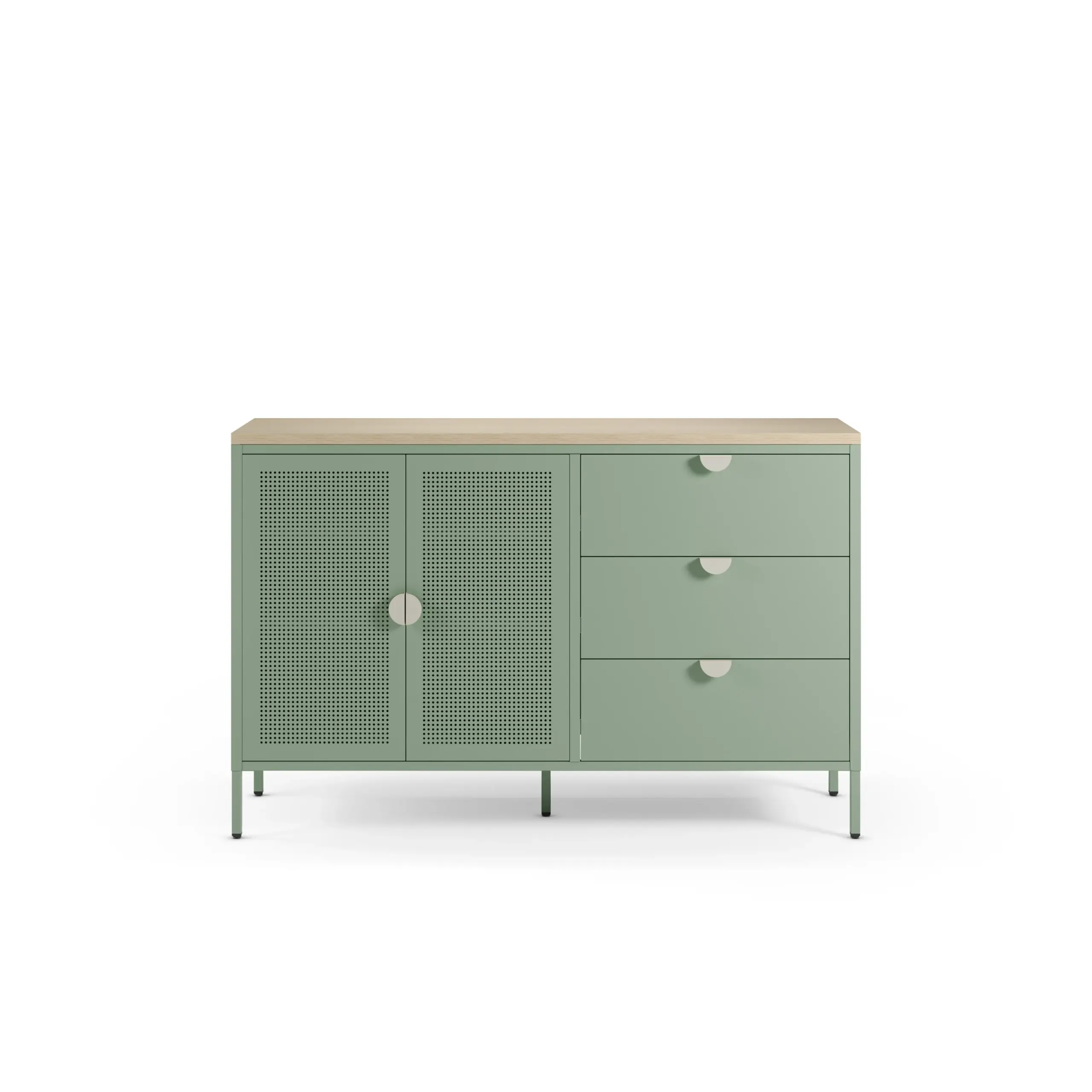 Aparador Sayla verde menta y roble con dos puertas y tres cajones 5_risultato Aparador Sayla verde menta y roble con dos puertas y tres cajones
