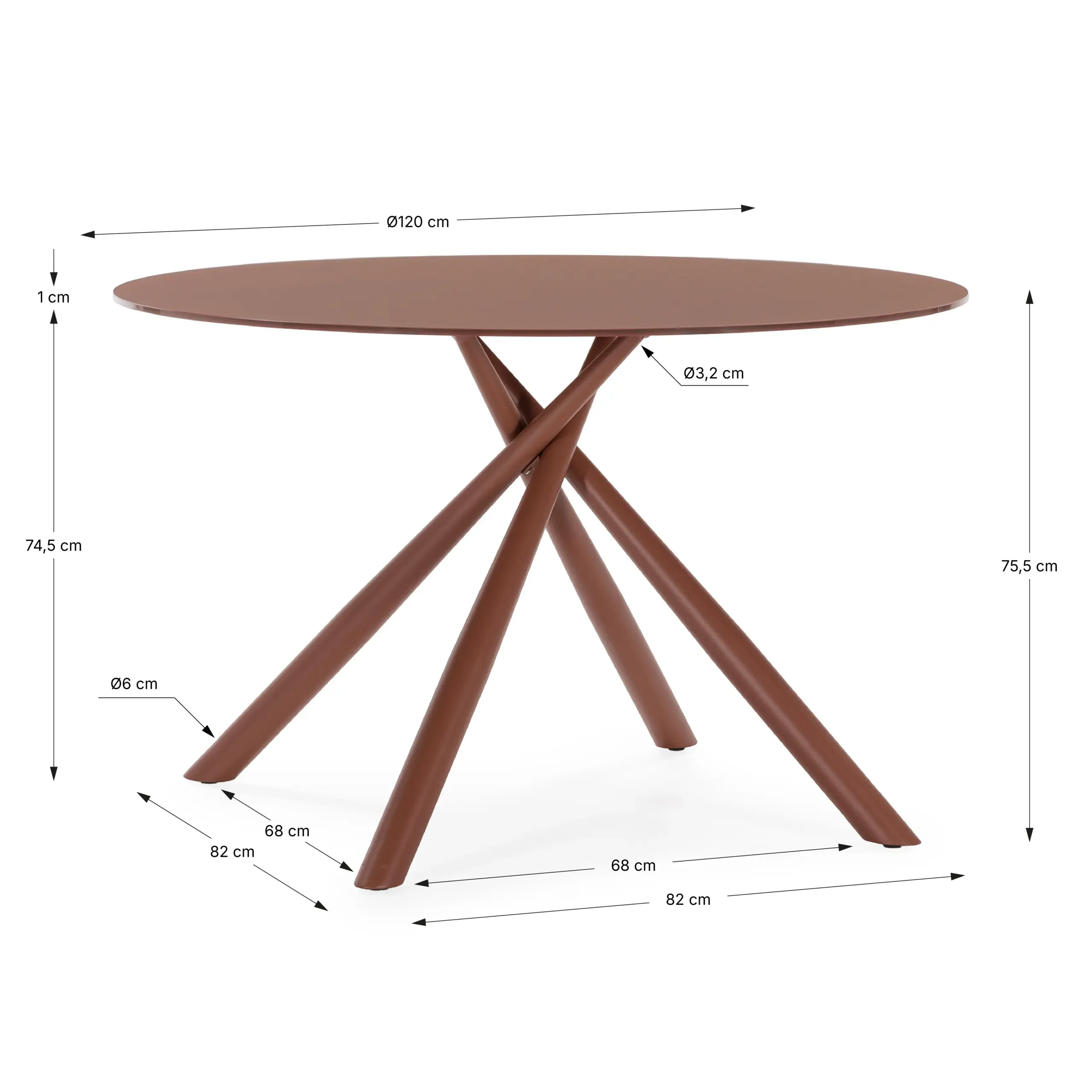 Mesa Redonda Lexa 120 cm Terracota con Pie Terracota en un comedor moderno