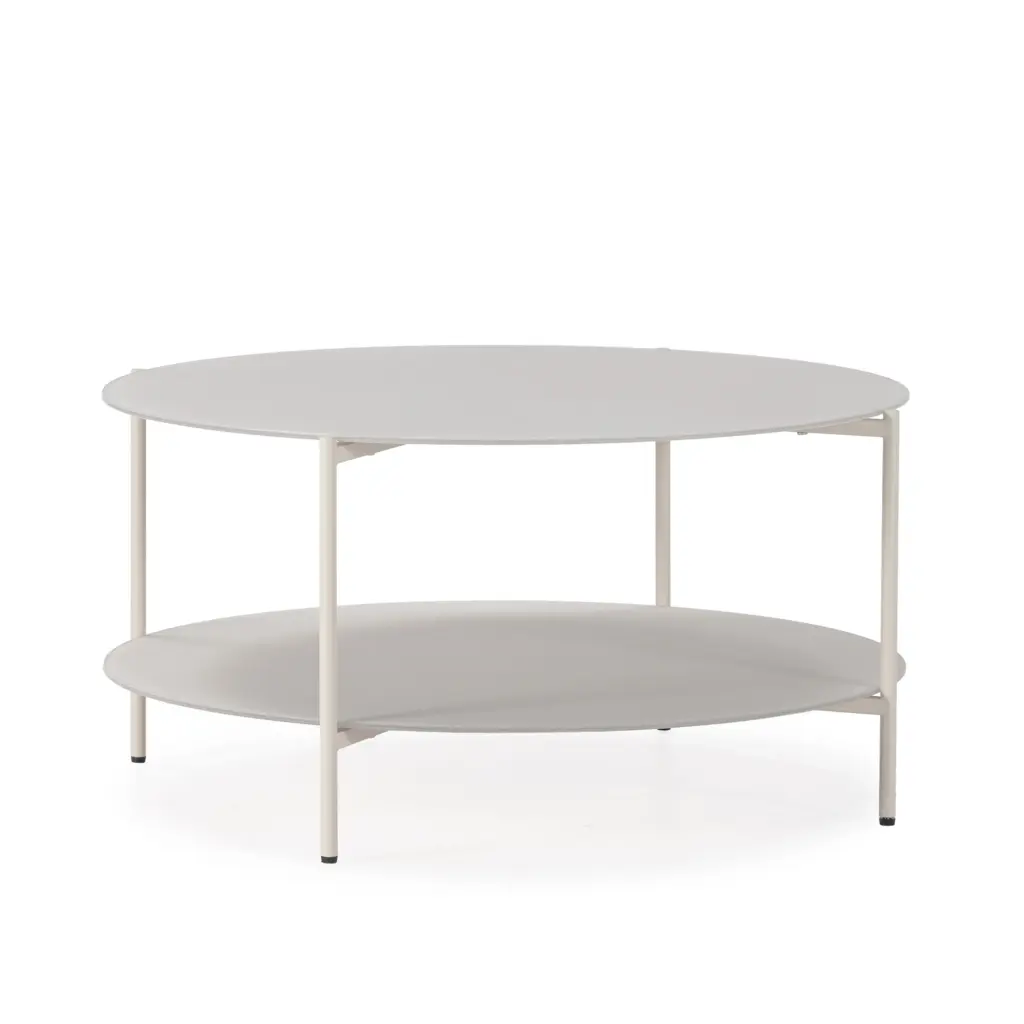 Mesa de centro redonda Davi de 80 cm en color crema con dos niveles. 2_risultato