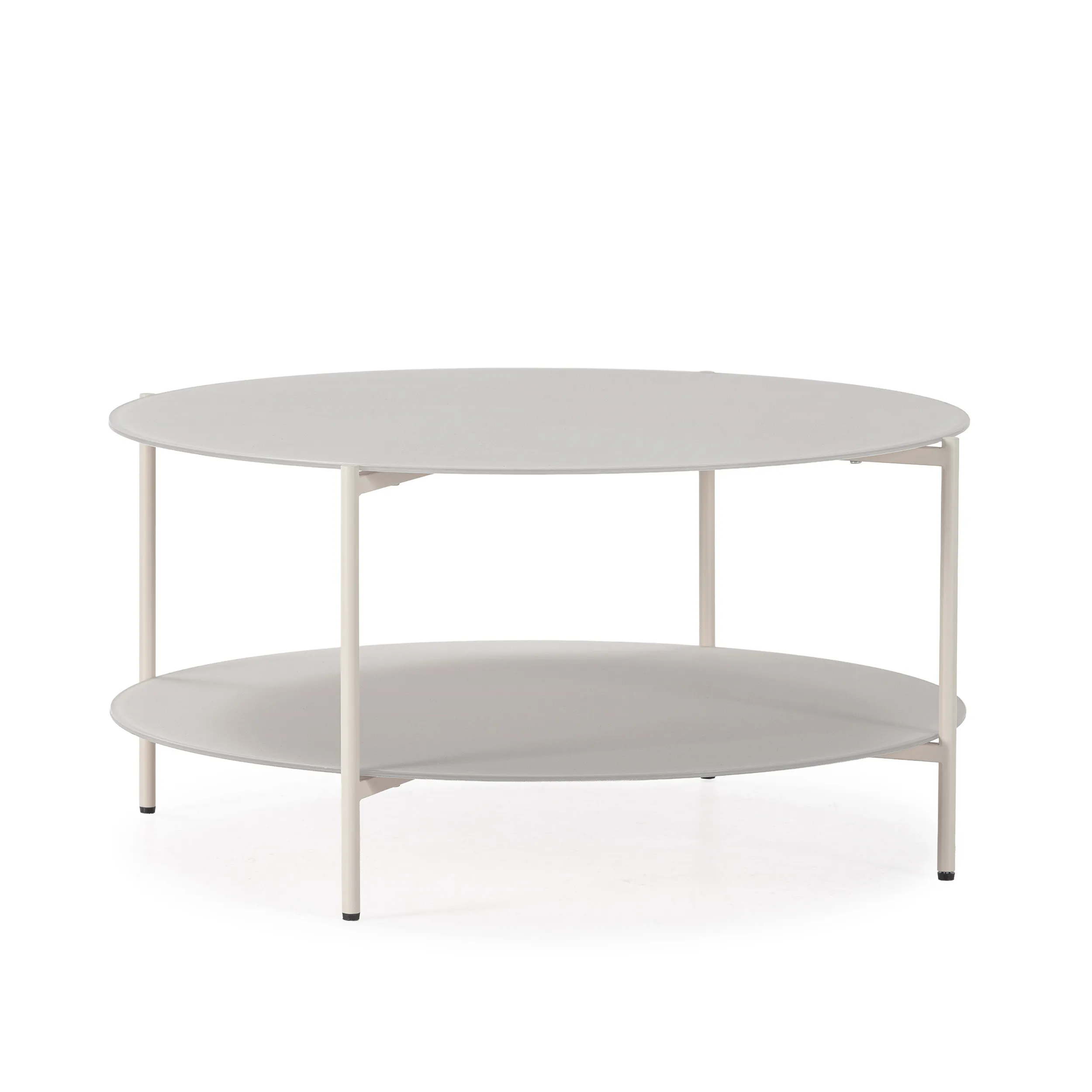 Mesa de centro redonda Davi de 80 cm en color crema con dos niveles. 2_risultato