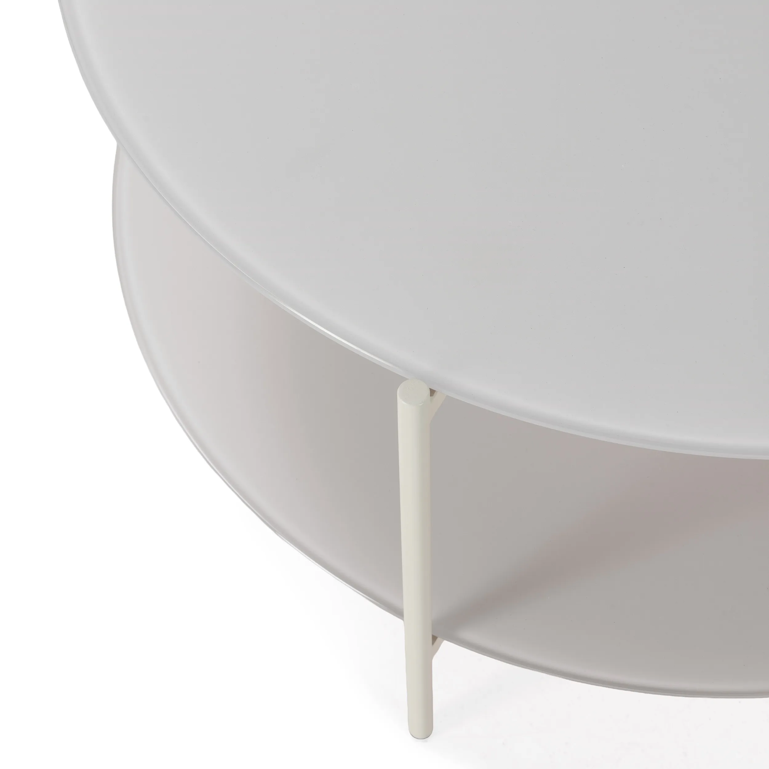 Mesa de centro redonda Davi de 80 cm en color crema con dos niveles. 4_risultato