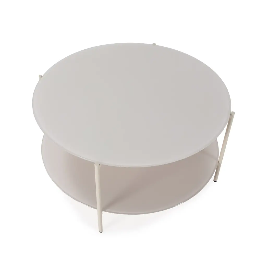 Mesa de centro redonda Davi de 80 cm en color crema con dos niveles. 6_risultato