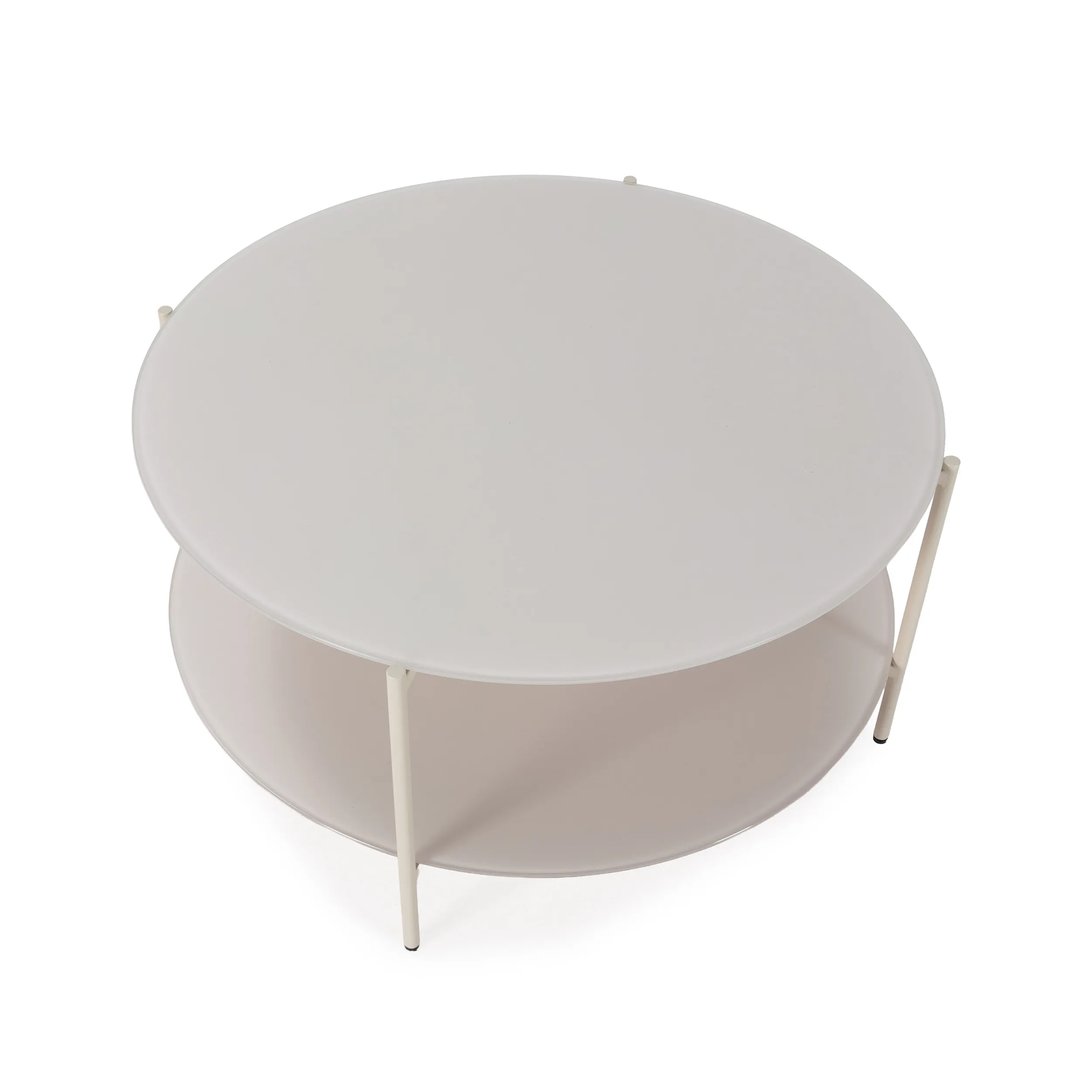 Mesa de centro redonda Davi de 80 cm en color crema con dos niveles. 6_risultato