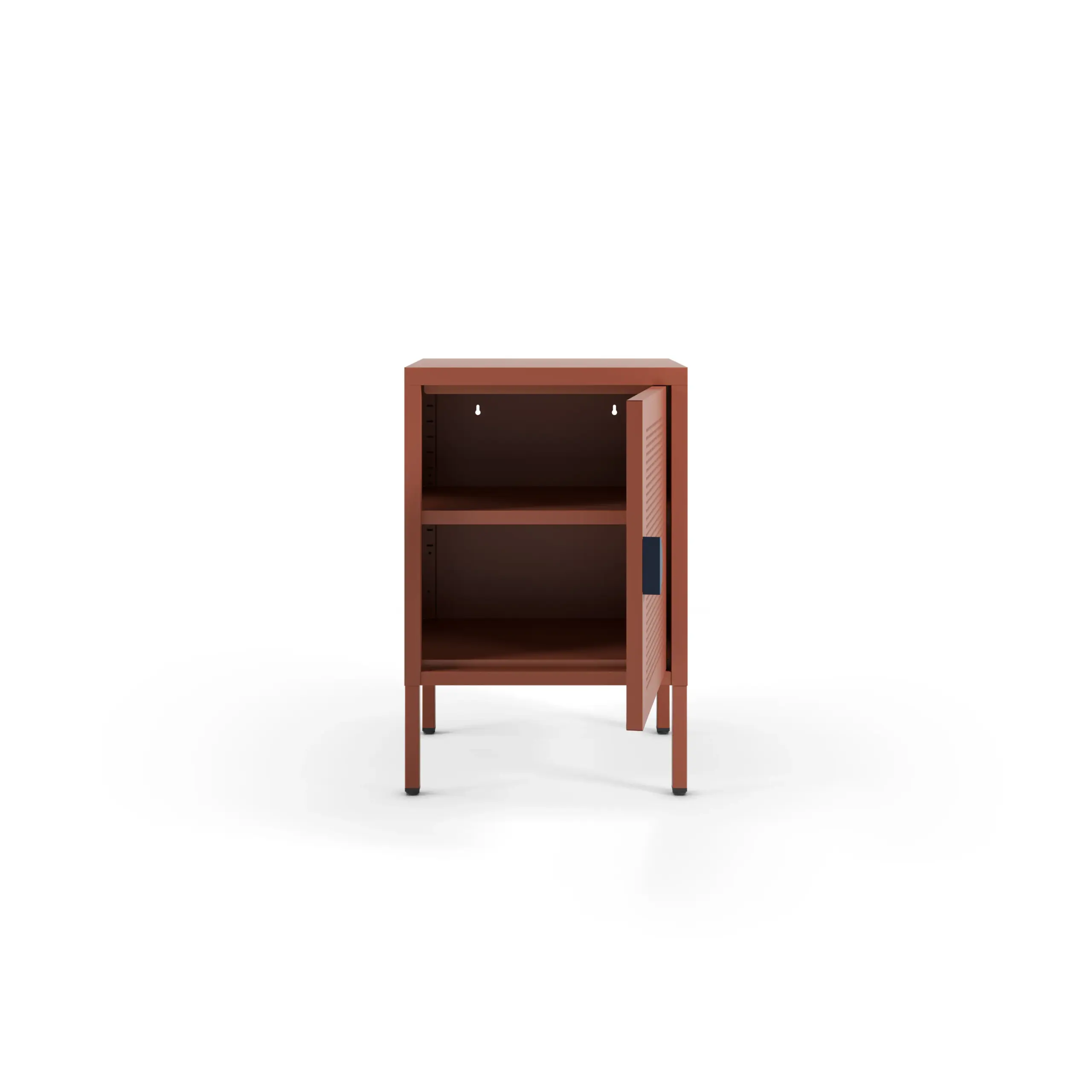 Mesita Sayla terracota con puerta perforada y tirador azul oscuro 2_risultato
