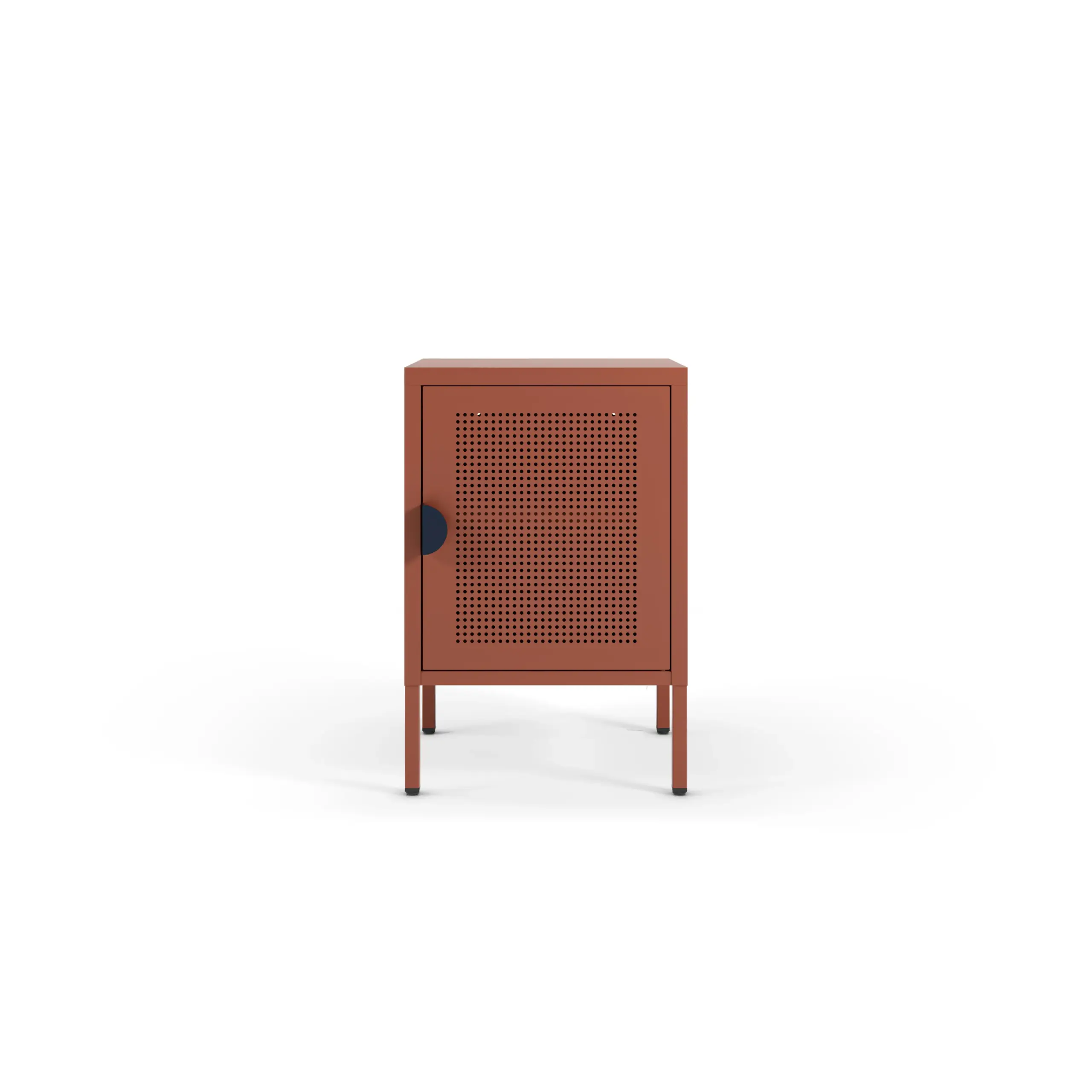 Mesita Sayla terracota con puerta perforada y tirador azul oscuro 4_risultato