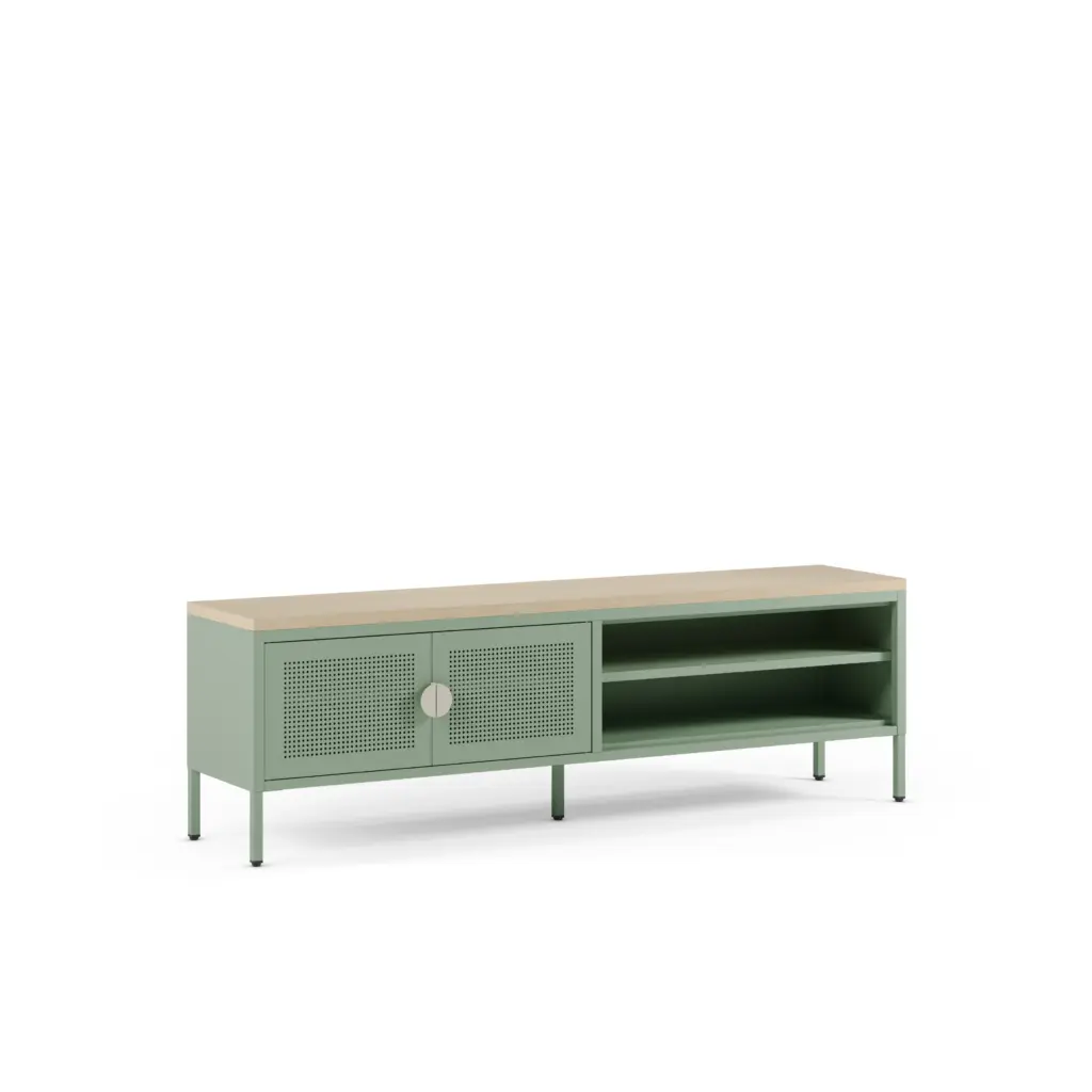 Mueble TV Sayla de 160 cm en verde menta y roble 1_risultato