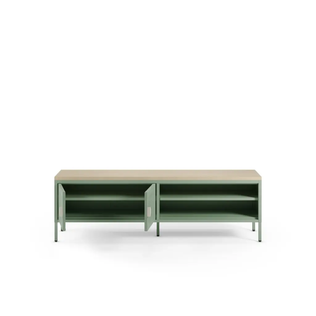 Mueble TV Sayla de 160 cm en verde menta y roble 2_risultato